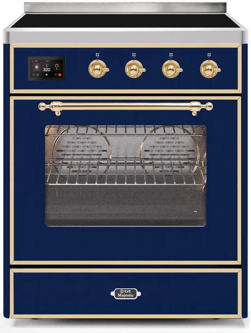 ILVE Majestic II 30-Inch Electric Range with Blue Enamel & Brass Trim - UMI30NE3MBG | Professional Kitchen Appliance for Home Chefs & Cooking Enthusiasts | Perfect for Modern Kitchens & Gourmet Cooking
