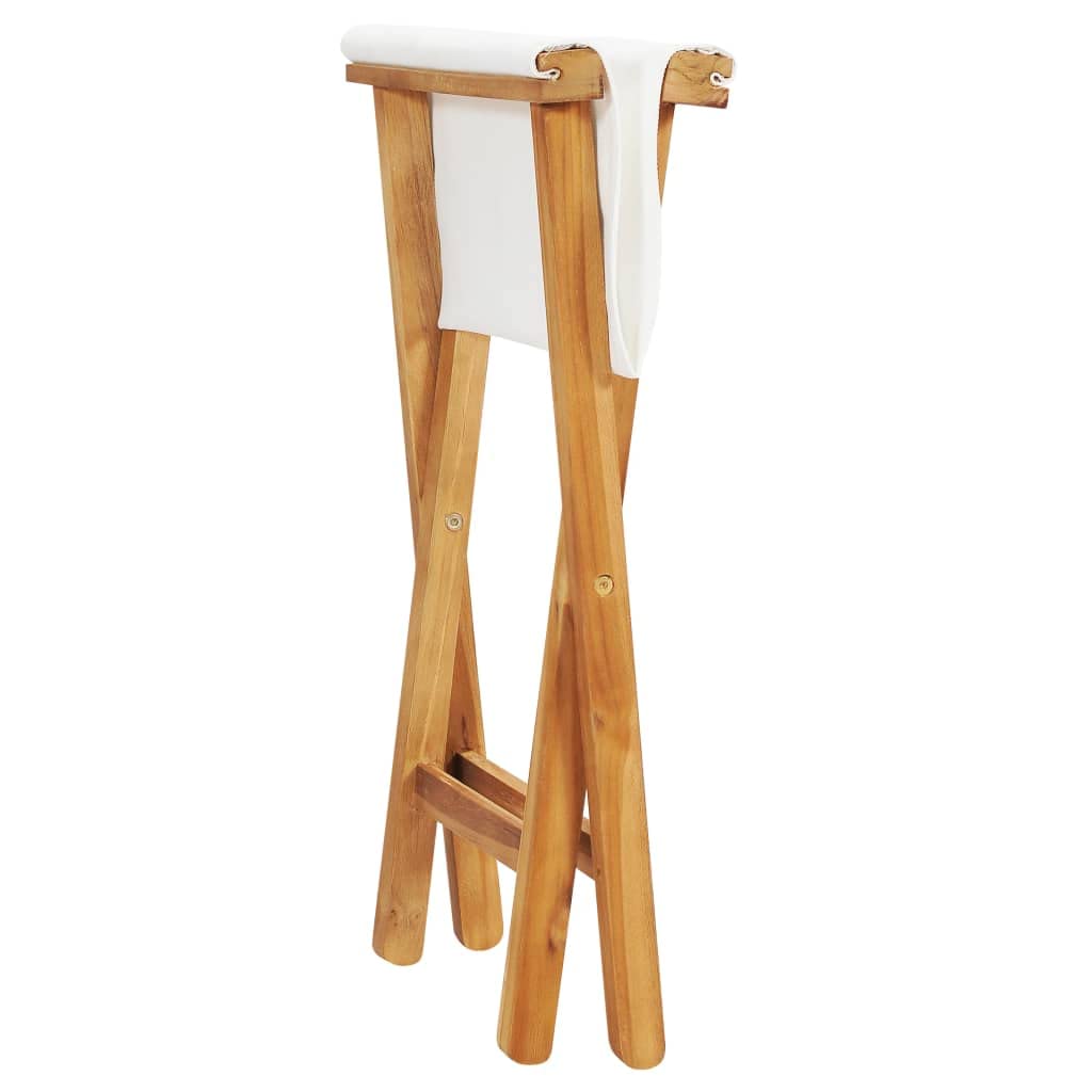 vidaXL Set of 2 Folding Chairs with Cream White Fabric Seats - Solid Teak Wood Outdoor Patio Furniture - Perfect for Garden, Poolside, and Backyard Relaxation