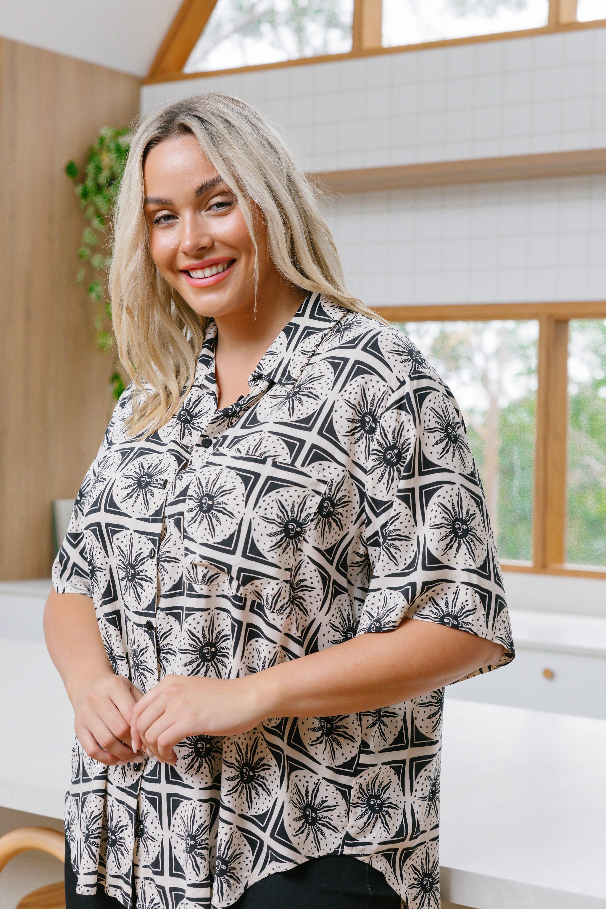 Samara Shirt in Chasing Sunlight Black | Women's Fashion Blouse | Perfect for Office Wear & Casual Outings