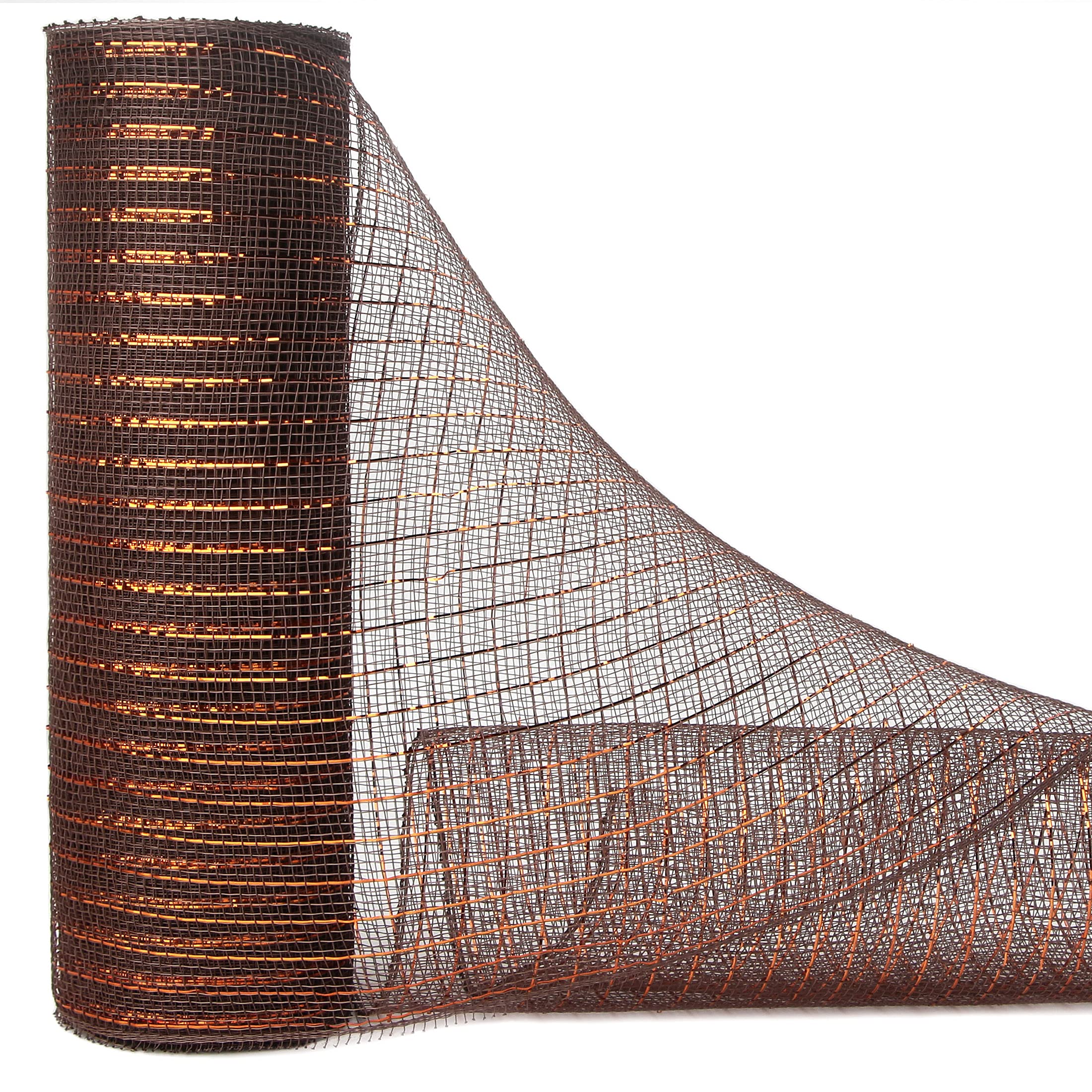 Ribbli Chocolate Brown Metallic Mesh Ribbon - 10 Inch x 30 Feet (10 Yards) with Copper Foil - Perfect for Wreaths, Swags, Christmas Tree Decorations, Gift Wrapping & Party Decor
