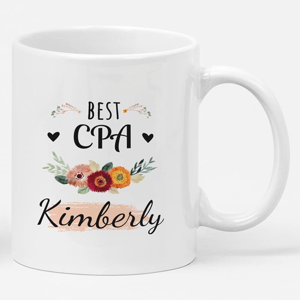 Personalized CPA Gifts - Floral White 11oz Ceramic Coffee Mugs for Accountants - Occupational Mug for CPA Women & Men - Perfect Office Gift for Tax Season & Work Motivation