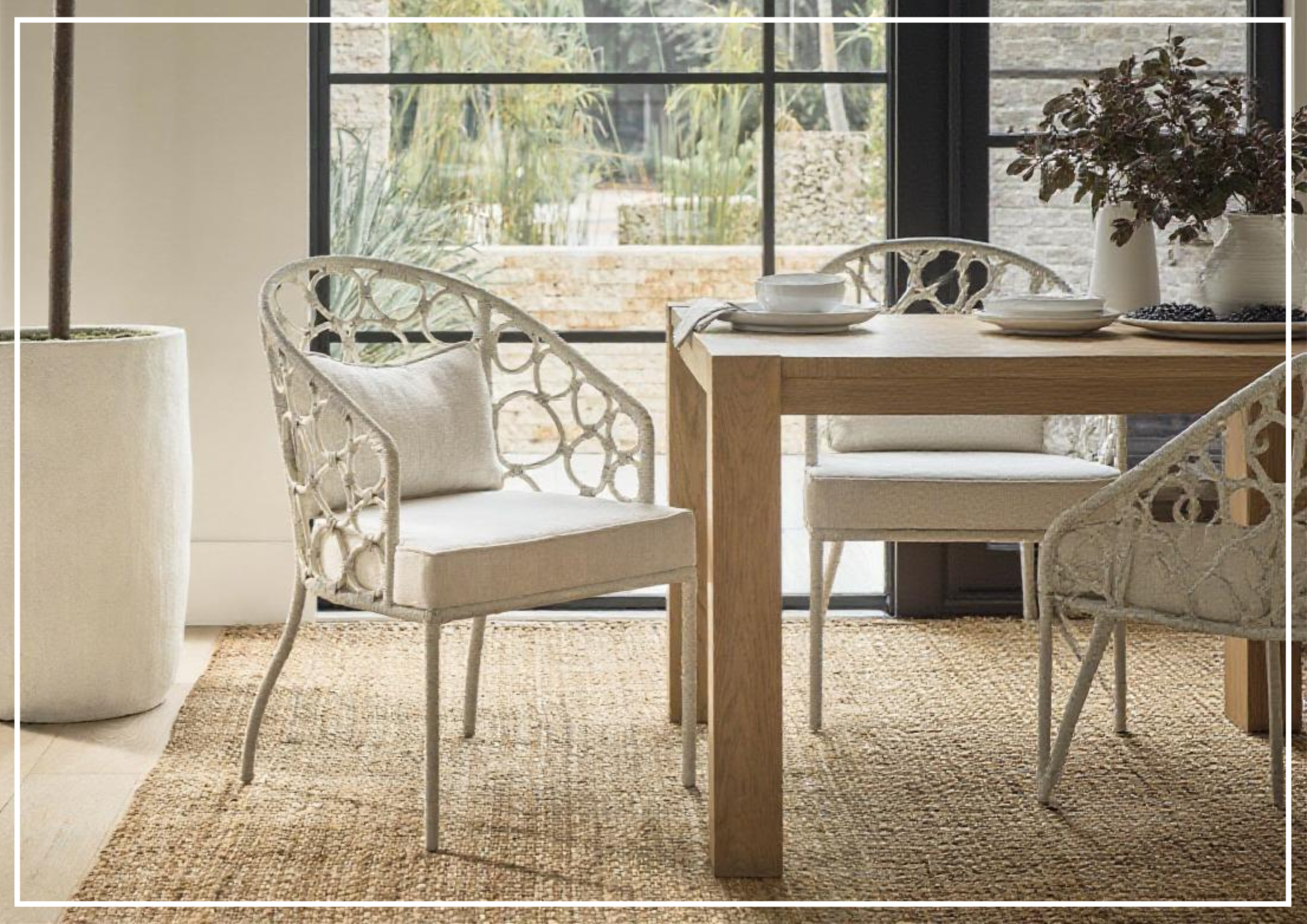 Universal Furniture Weekender Pebble Dining Chair with White Rattan Finish - Modern Rattan Accent Chair for Dining Room, Kitchen, Patio & Outdoor Use