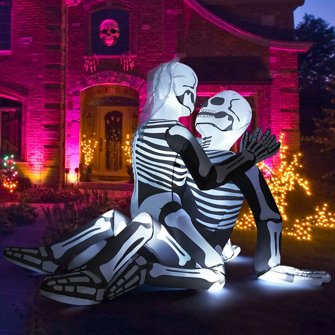 GOOSH 6.5 FT Halloween Inflatable Skeleton Decorations - Outdoor Blow Up Couple with Built-in LED Lights for Garden, Lawn, Party | Spooky Yard Decor for Halloween, Christmas, New Year Celebrations