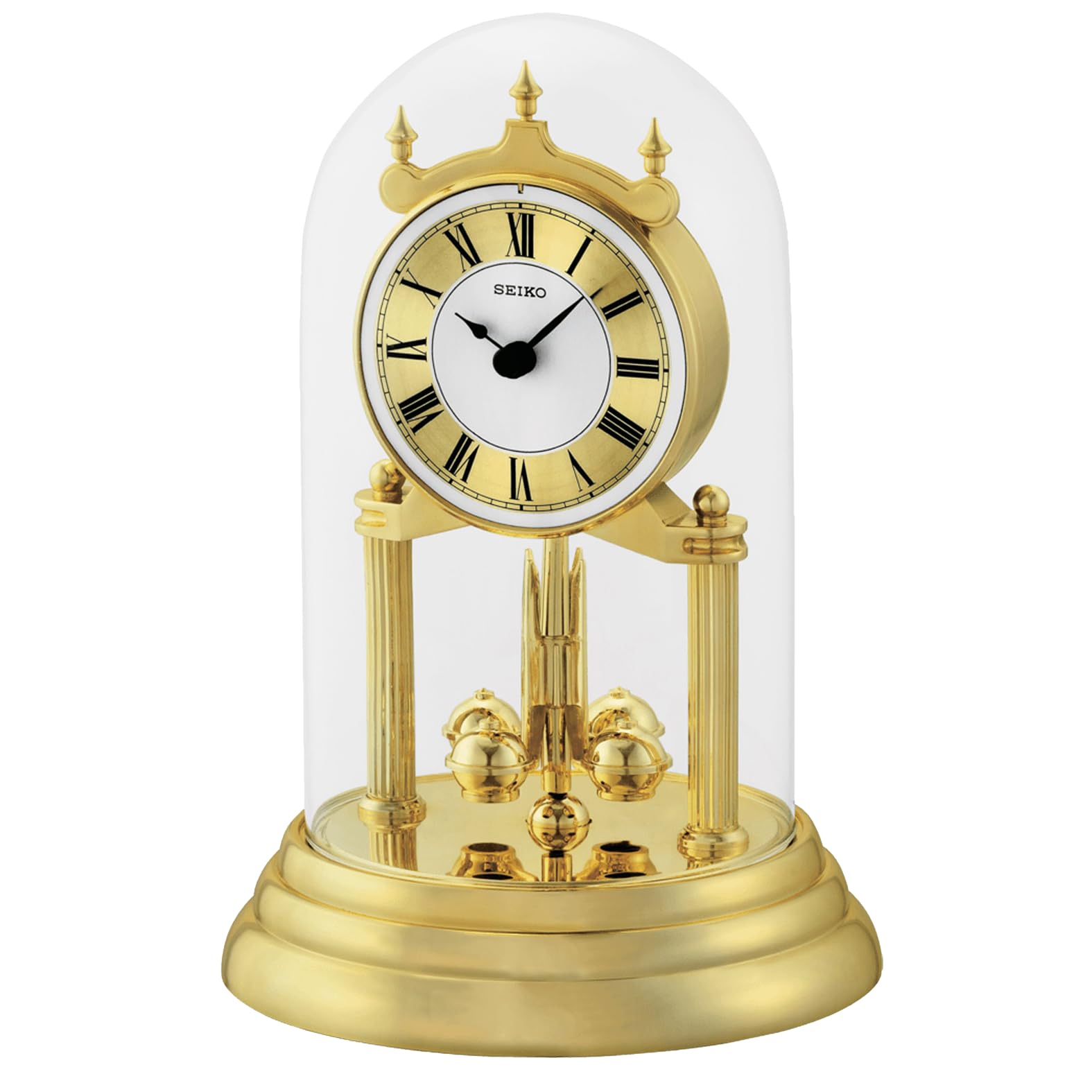 SEIKO 9 Inch Anniversary Mantel Clock with Glass Dome & Rotating Pendulum - Elegant Home Decor for Living Room, Office & Gift Giving