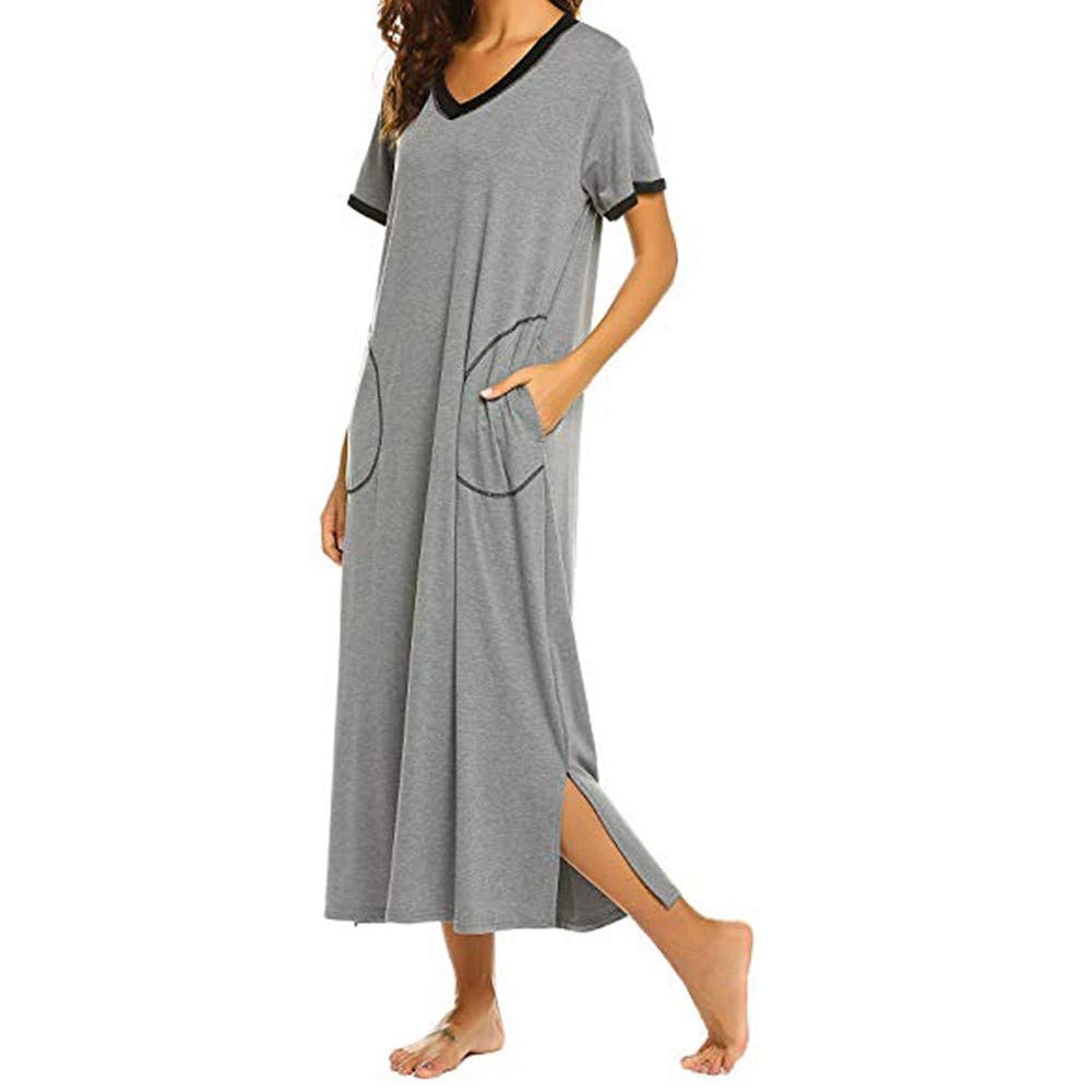 Ultra-Soft Women's Short Sleeve Nightgown Dress - Black Sleepwear for Comfortable Nights & Lounge Wear - Perfect for Bedtime, Relaxing at Home or Vacation