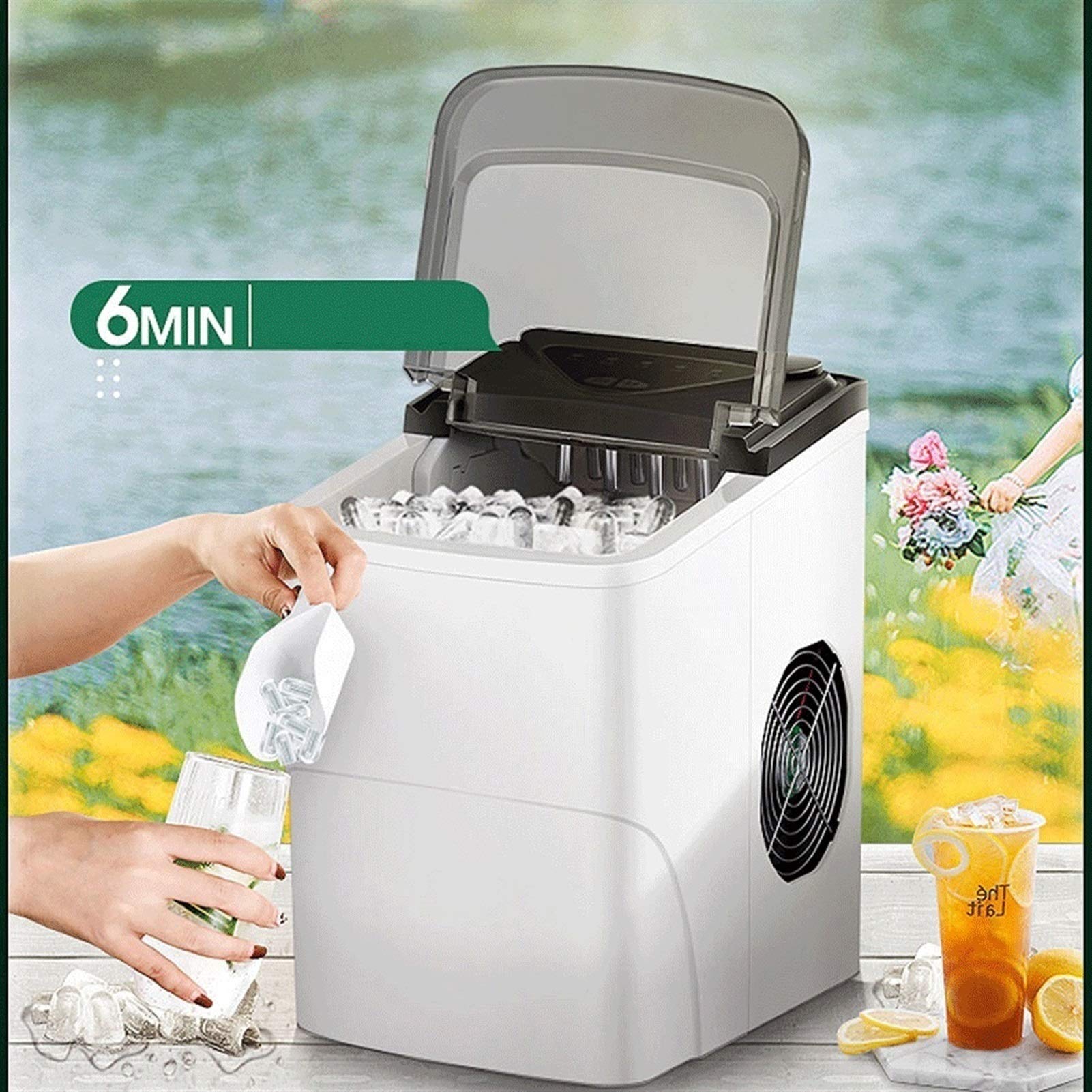 Fast Countertop Ice Maker Machine - 9 Bullet Ice Cubes in 6-13 Minutes, 2.2L Capacity for Home, Kitchen, Office & Bar | Perfect for Cocktails, Iced Coffee & Entertaining (ZLSP)