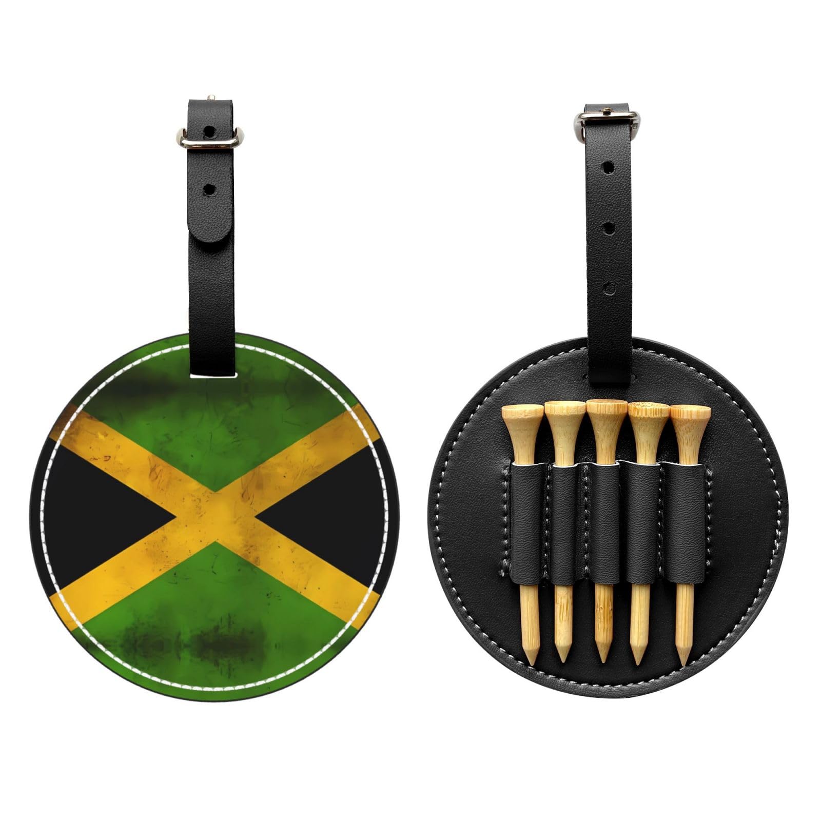 Premium Jamaican Flag Black Golf Tees Organizer Bag - Durable Sports Accessory with Belt Clip & Metal Button - Perfect for Golf, Tennis, Court & Outdoor Activities - Portable Protective Case for Tees & Small Gear