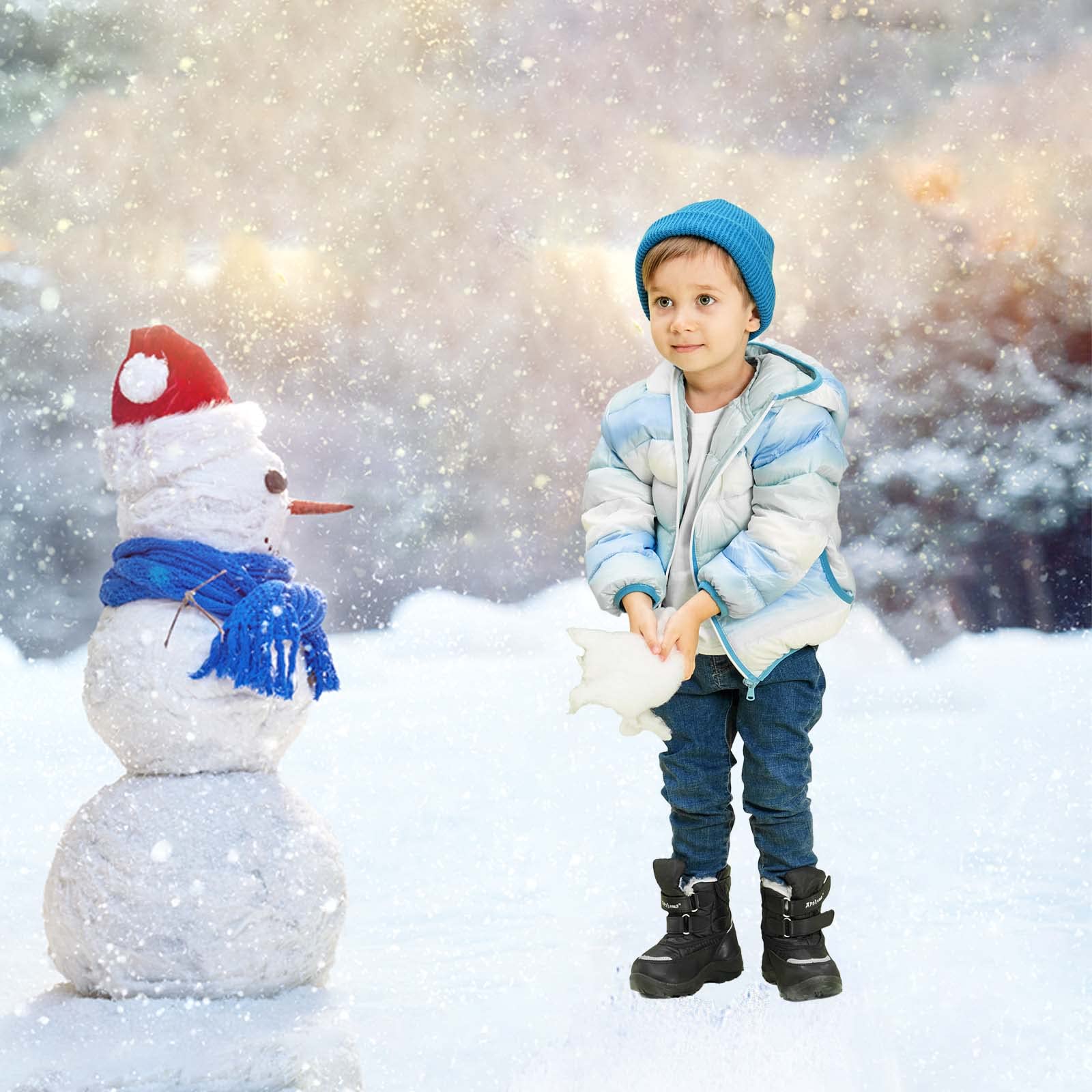 Apakowa Kids Winter Snow Boots for Boys & Girls - Waterproof, Warm & Comfortable Toddler & Little Kid Boots for Snow Play, Outdoor Activities & Cold Weather