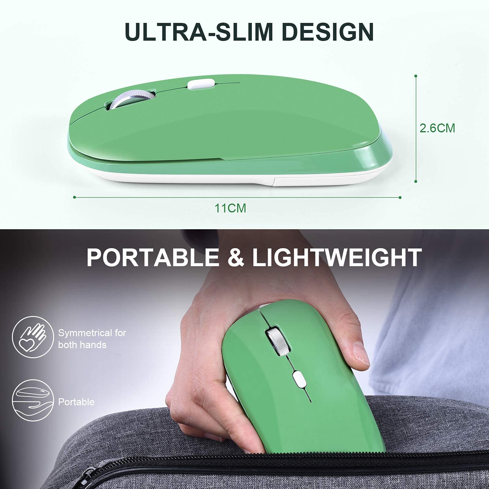 PINKCAT 2.4G Slim Silent Wireless Mouse with USB Receiver, 3 Adjustable DPI Portable Optical Cordless Mouse for Laptop, PC, Notebook, Desktop, Mac - Ideal for Office, Home, and Travel Use (Green)