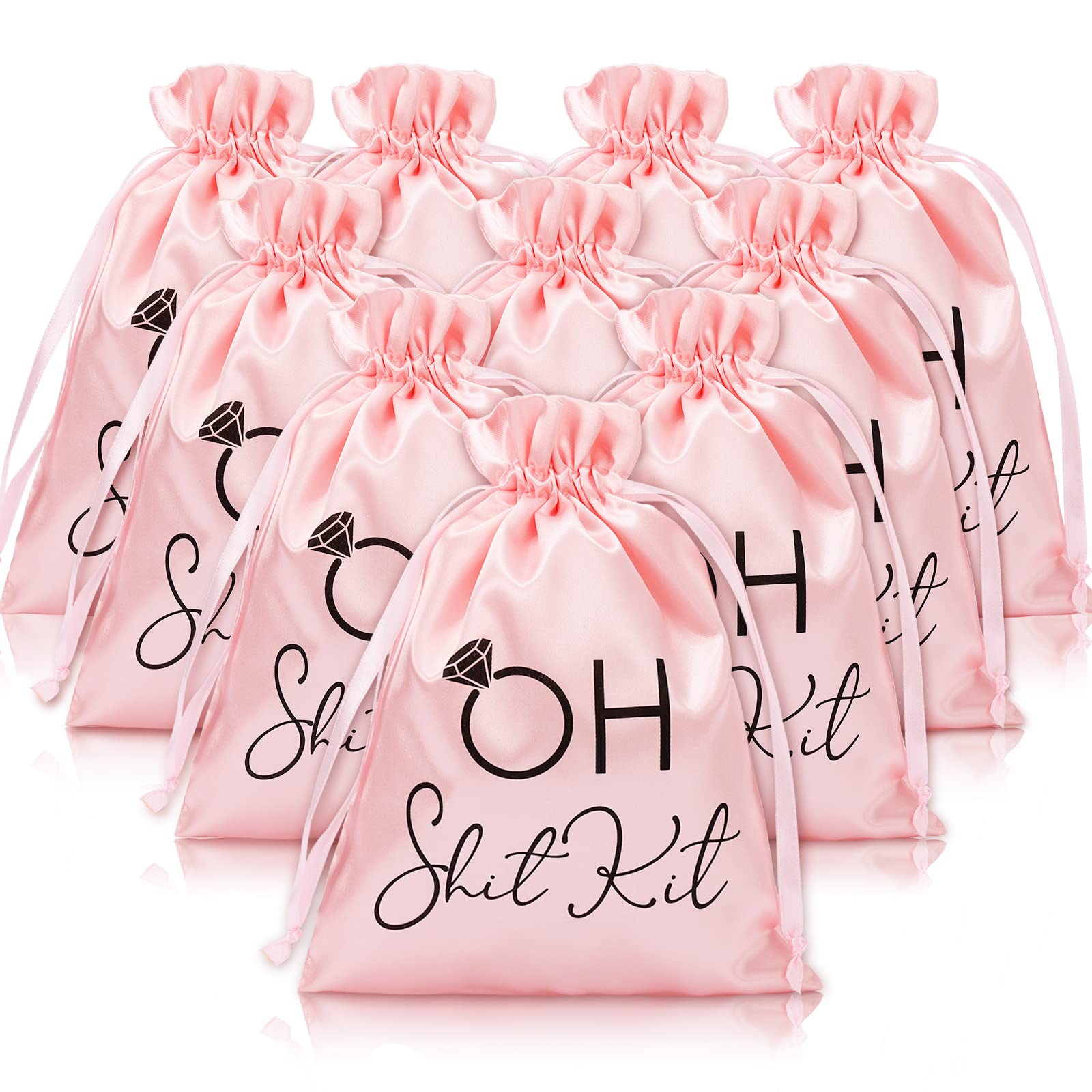 Whaline 10Pcs Pink Bachelorette Party Favor Hangover Kit Bags - 6x8 Inch Large Drawstring Gift Bags for Wedding, Bridal Shower & Recovery Gifts - Perfect for Hangover Survival Kits, Bridesmaid Gifts & Party Favors