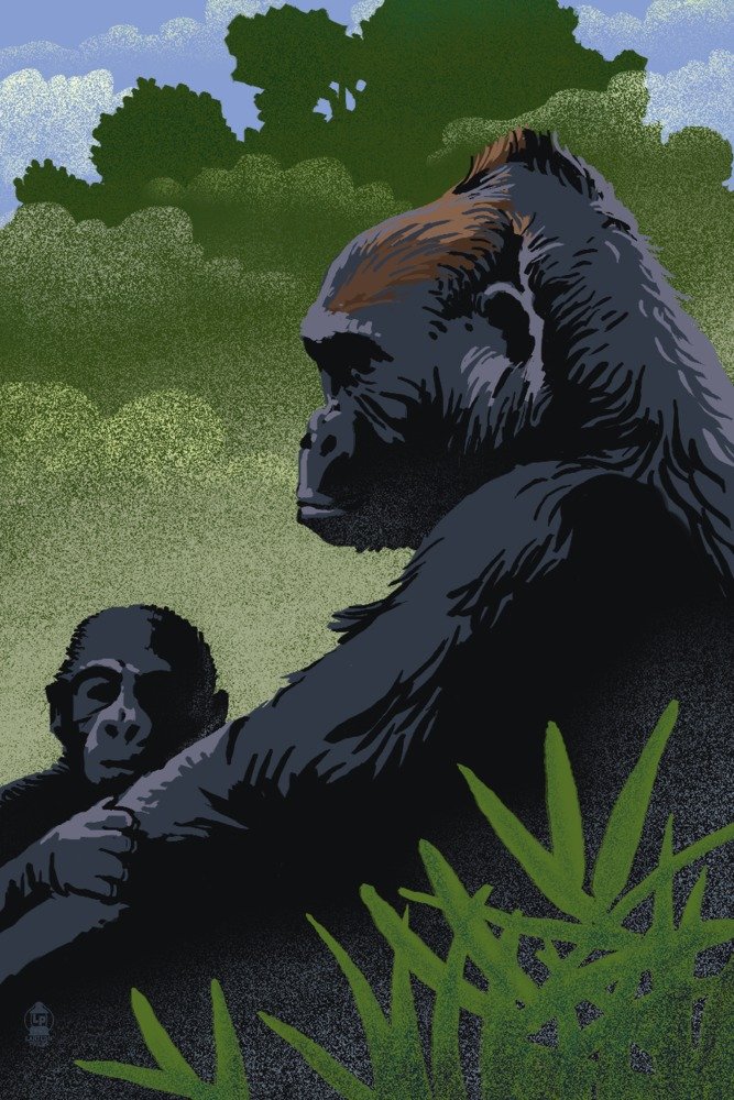 Lantern Press Lowland Gorilla Wrapped Canvas Wall Art - 12x18 Inches Framed Wildlife Painting for Living Room, Bedroom & Office Decor