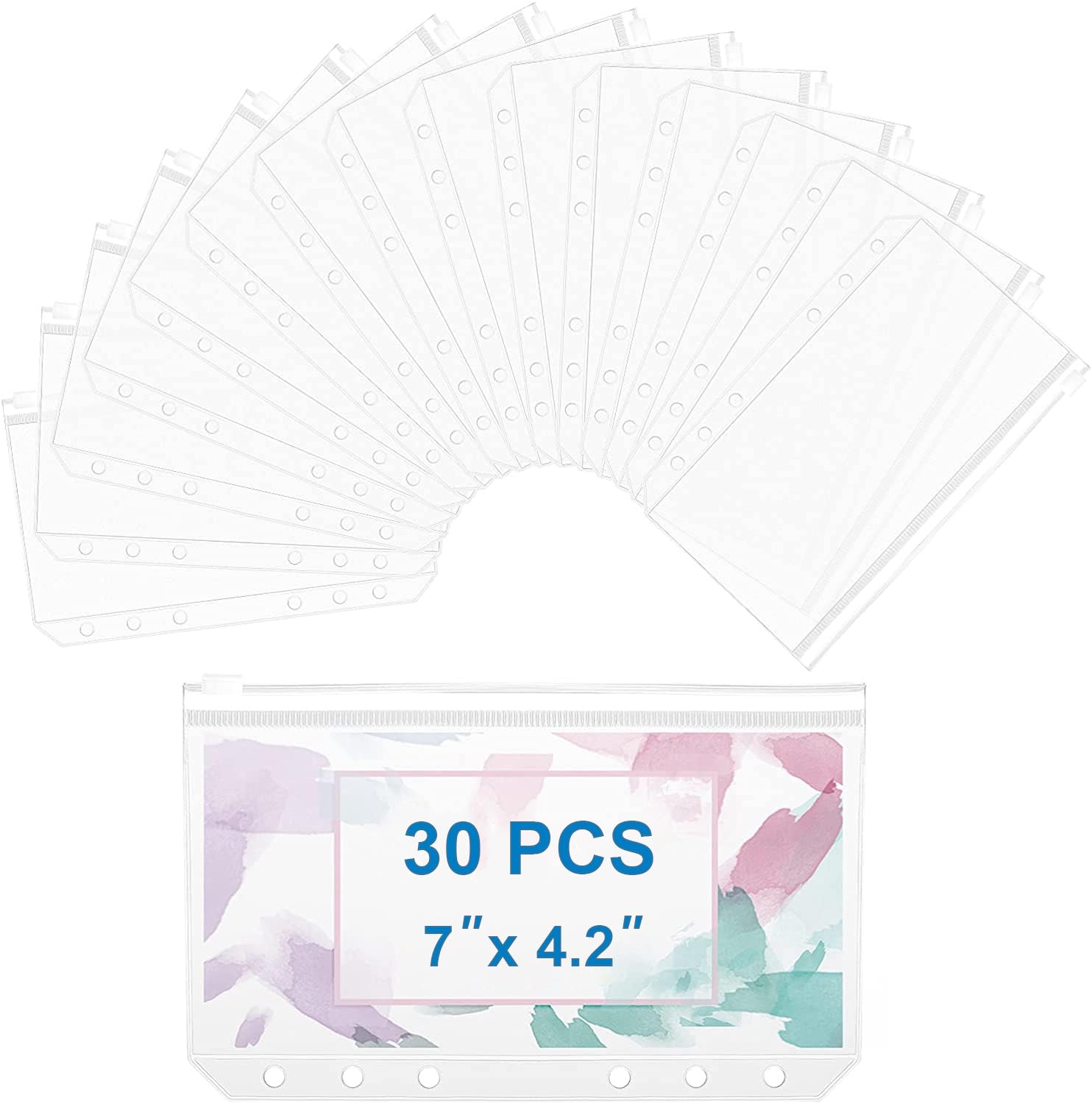 30pcs A6 Binder Pockets - 6 Hole Zipper Folders, Clear PVC Card Holders & Loose Leaf Bags - Waterproof Cash Envelopes for Budgeting, Document Filing - Perfect for 6-Ring Binders, Planners, Notebooks & Office Organization