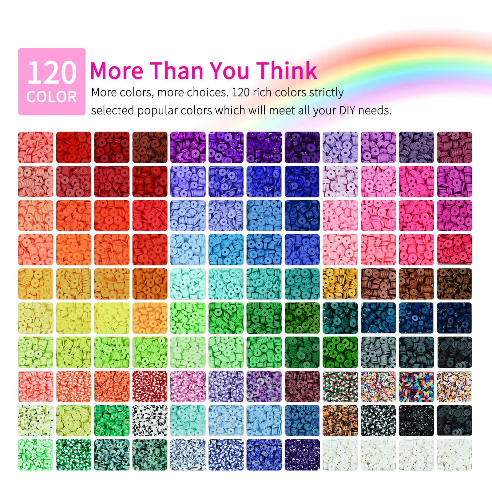 20,000 Pcs Clay Beads Bracelet Making Kit - 120 Colors Polymer Beads with Charms & Elastic Strings for DIY Jewelry, Crafts - Perfect Gift for Kids & Adults | Birthday Party, Arts & Crafts Projects, Friendship Bracelet Making