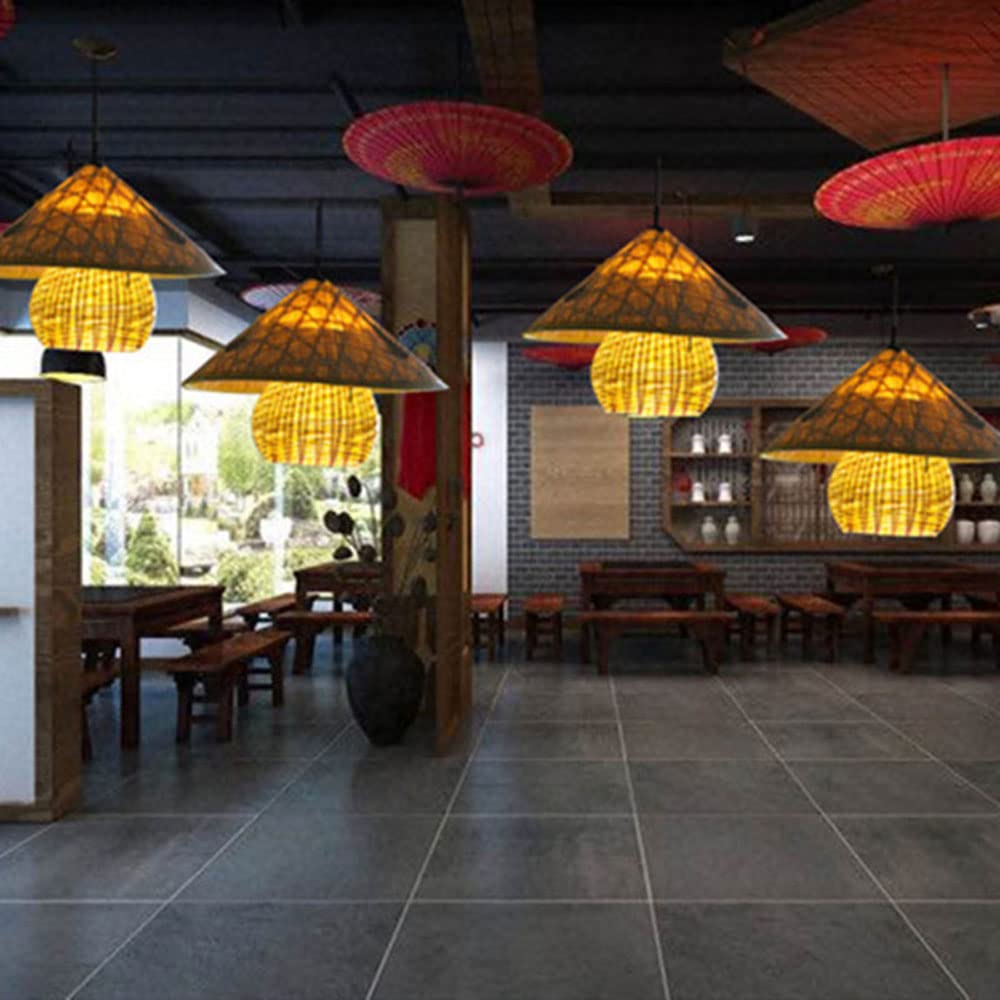Hand-Woven Bamboo Hanging Light - Natural Rattan Pendant Lamp with Woven Lampshade, Rustic Chandelier for Home, Bar & Cafe Decor - Perfect for Boho, Farmhouse & Coastal Interior Design