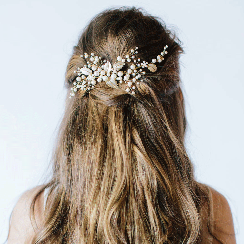 Elegant Merlot Pearl Spray and Leaves Hair Comb - Vintage Bridal Hair Accessory for Weddings, Prom, and Special Occasions