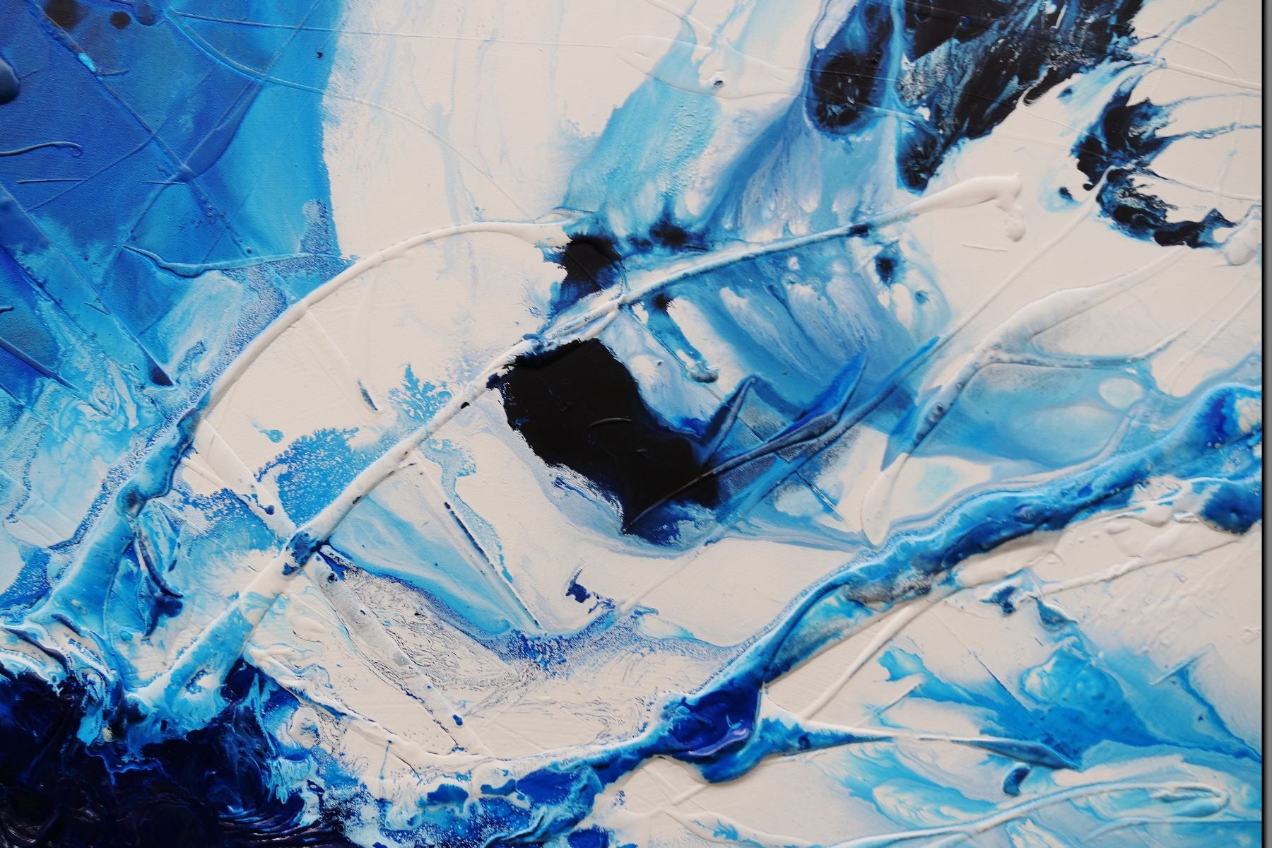 Blue Static 190cm x 100cm Abstract Textured Painting in Blues, White & Black - Perfect for Modern Living Room, Bedroom or Office Wall Decor