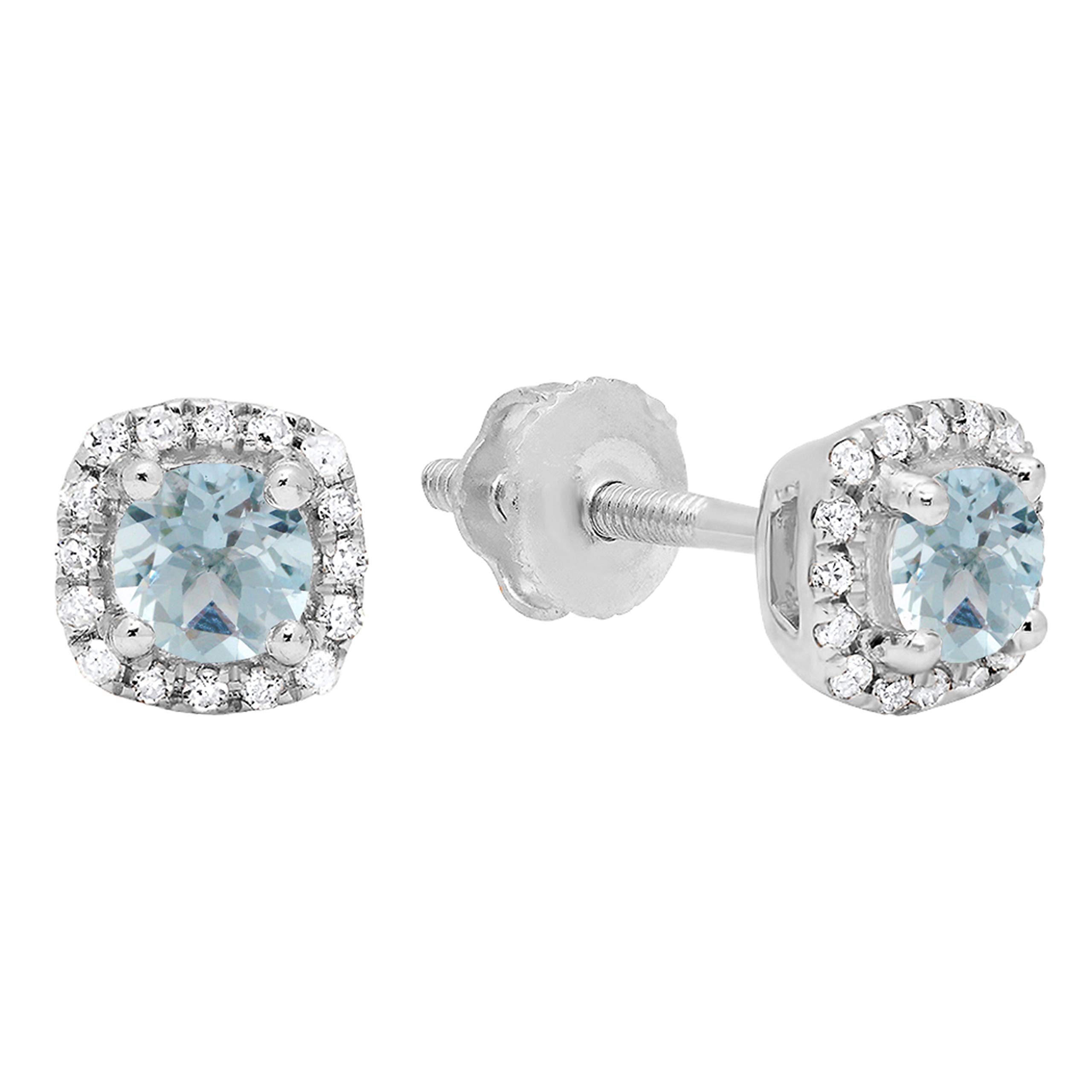 Dazzlingrock 3.50mm Round Aquamarine & White Diamond Halo Stud Earrings for Women - 10K Solid Gold Jewelry, Perfect for Weddings, Anniversaries & Special Occasions