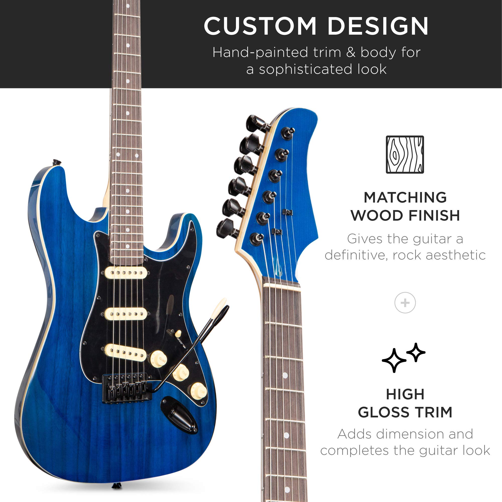 Best Choice Products 39-inch Full Size Beginner Electric Guitar Starter Kit with Case, Strap, 10W Amp, Strings, Pick & Tremolo Bar - Midnight Blue | Perfect for Beginners, Home Practice & Live Performances