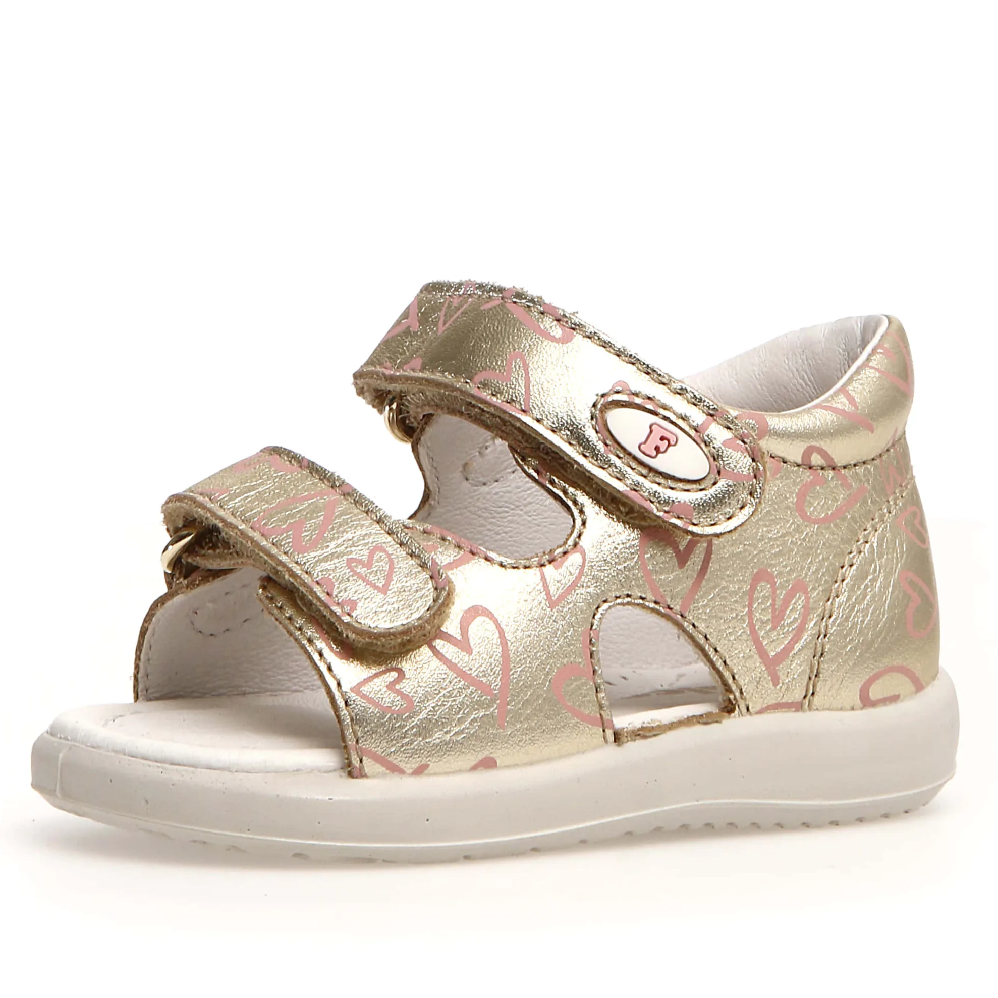 Falcotto New River Girls Sandals - Metallic Platinum & Pink Heart Print | Comfortable & Stylish Summer Shoes for Kids | Perfect for Beach, Pool, and Outdoor Play