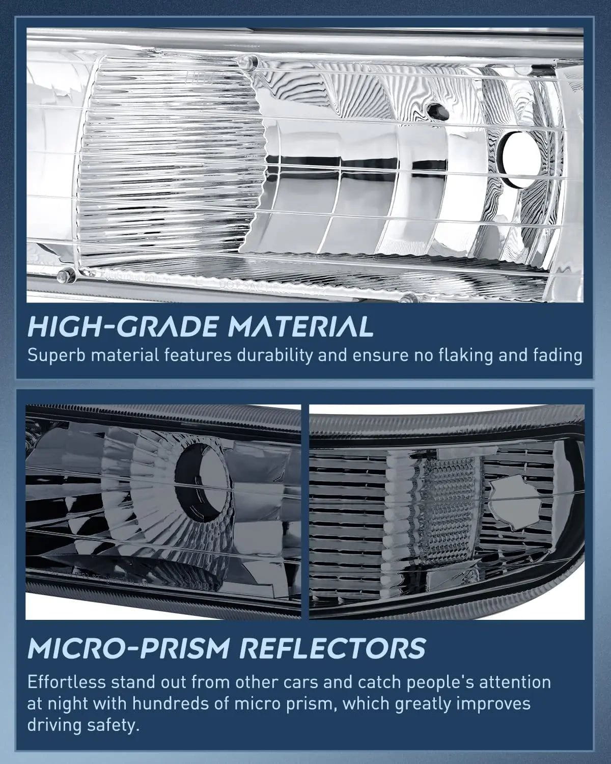 1999-2002 Chevy Silverado Avalanche 1500/2500/3500 & Tahoe Suburban Headlight Assembly - Chrome Housing, Clear Reflector, Smoked Lens - Upgrade for Night Driving & Off-Road Use