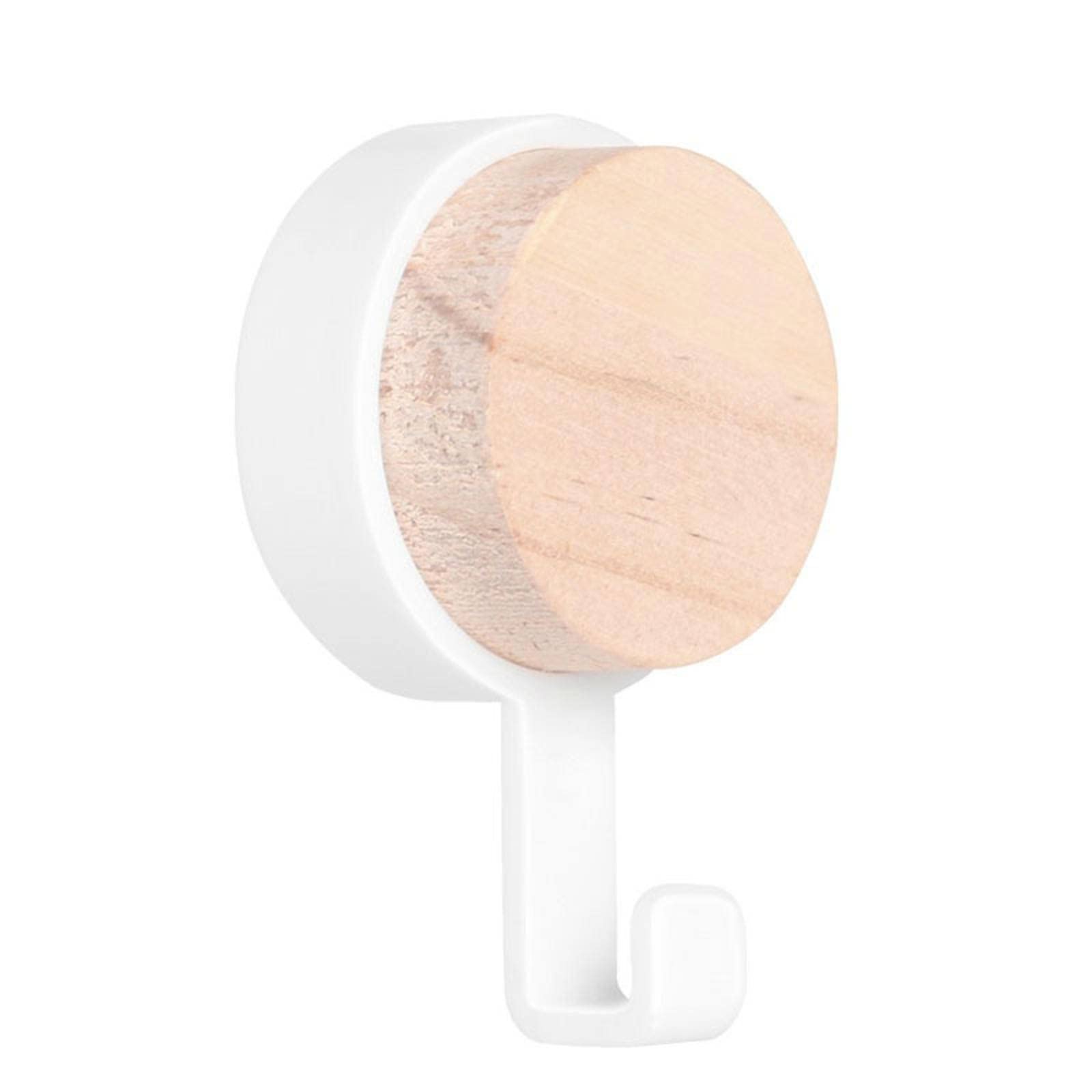 MBETA Wooden Round Head Wall Hooks - No Nail No Drill Damage-Free Hanging Solution - 10lb Heavy Duty Sticky Hooks for Doors, Bathrooms, Kitchen & Home Organization
