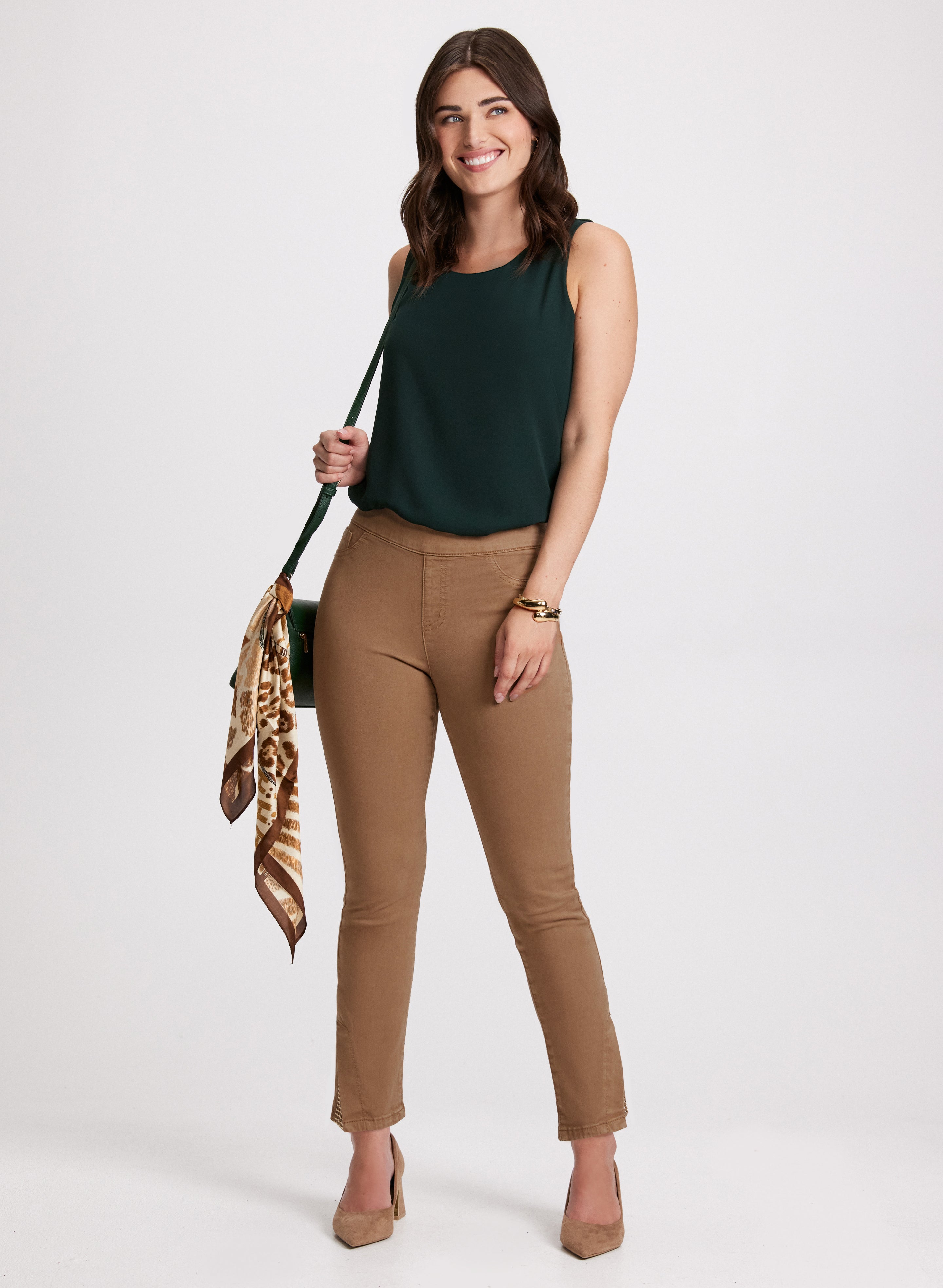 Embellished Slit Hem Jeans for Women - High Waist Distressed Denim Pants with Rhinestone Details | Perfect for Casual Outings, Night Out, and Street Style Fashion