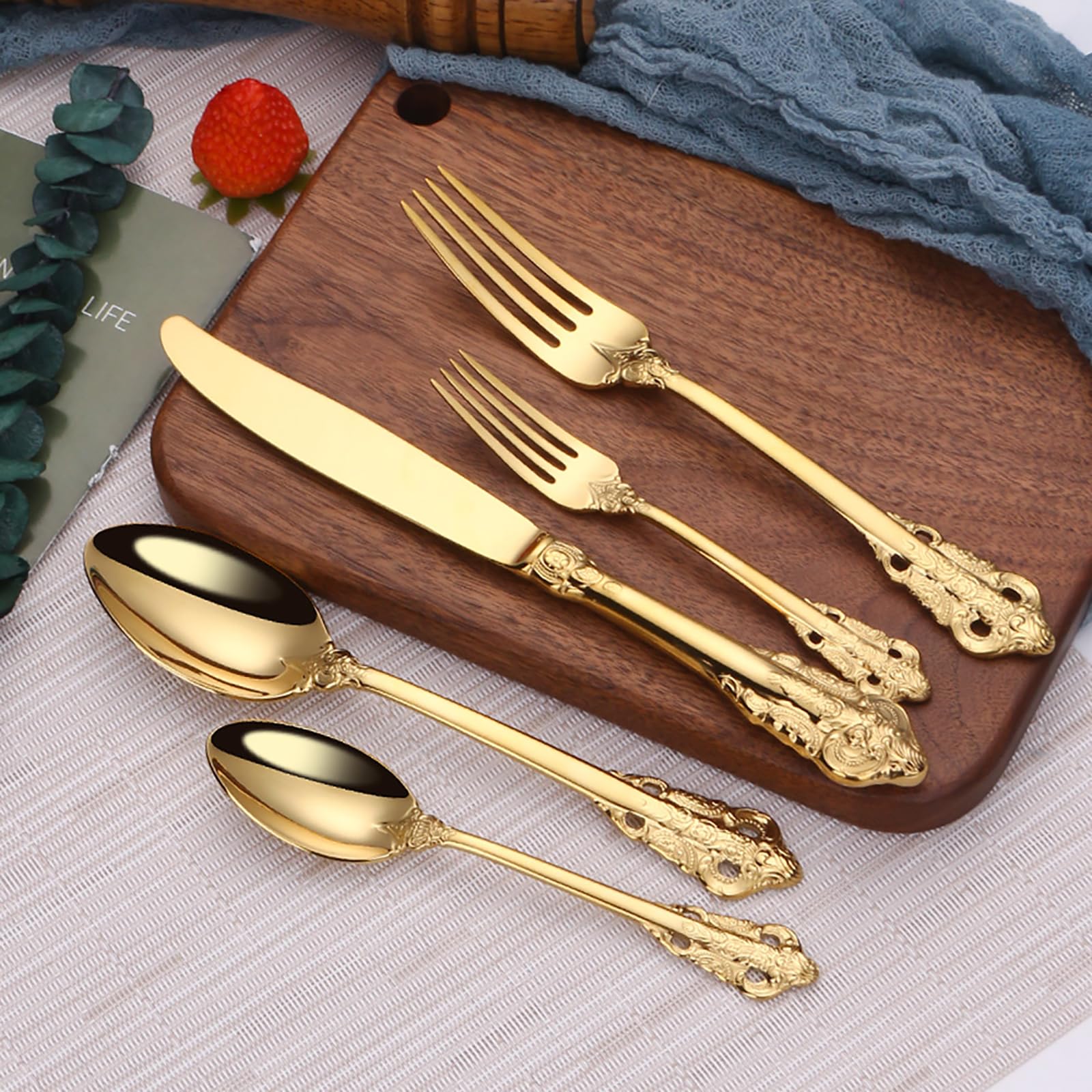 Premium 30-Piece Gold Stainless Steel Flatware Set for 6 - Mirror Polished Silverware & Cutlery Set for Home, Restaurant & Wedding - Dishwasher Safe Tableware for Fine Dining & Entertaining