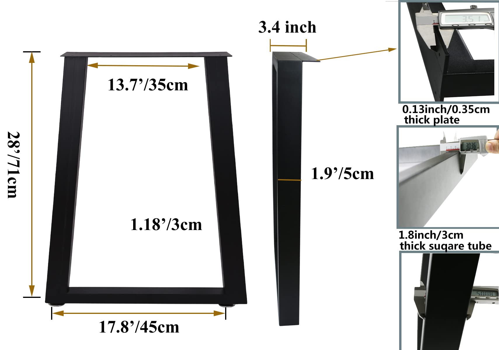 Heavy Duty Metal Table Legs Set of 2 - 28