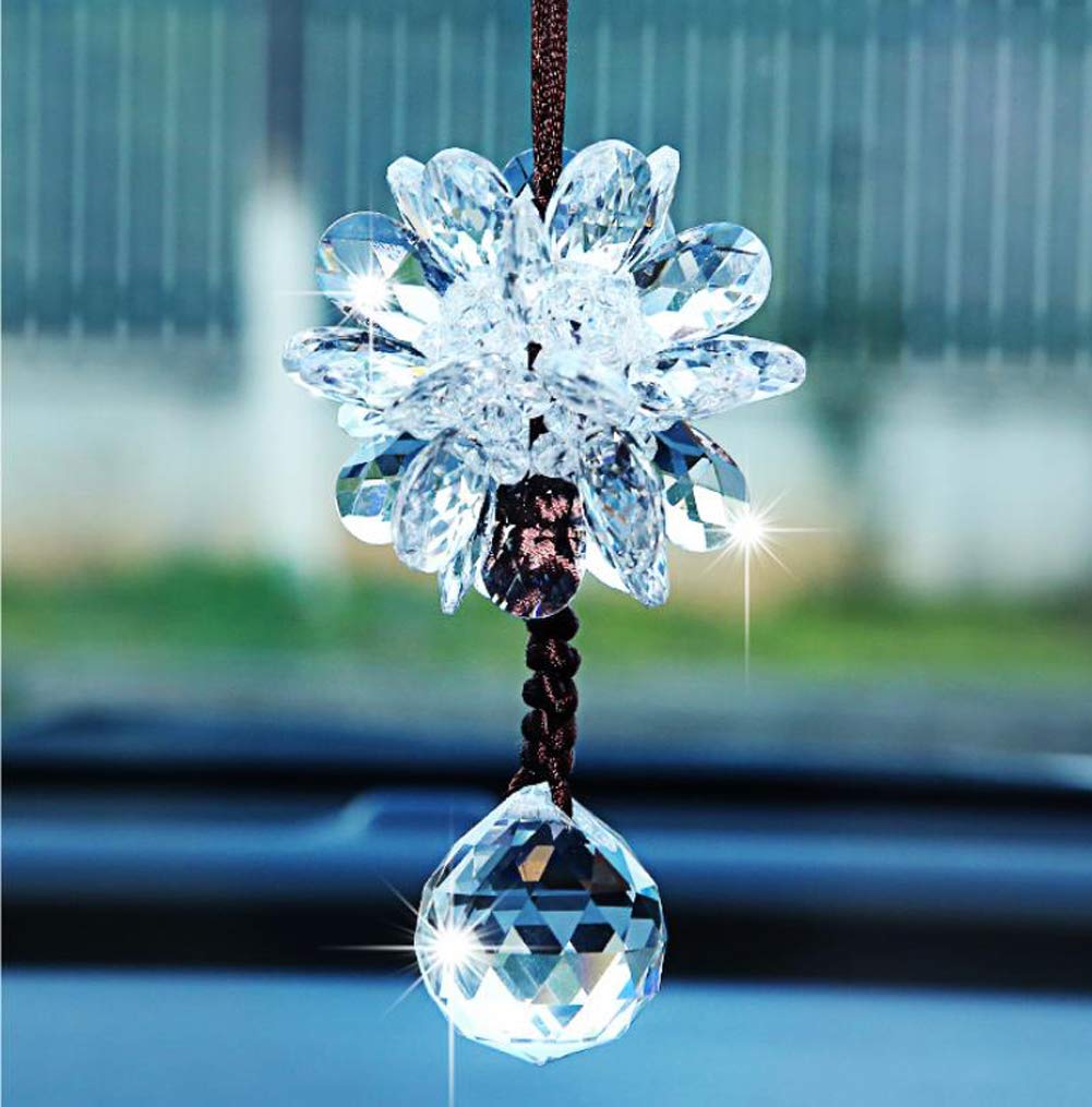 SZWGMY Crystal Flower Car Mirror Pendant - Elegant Rear View Mirror Hanging Ornament for Car & Home Interior Decorations, Perfect for Gifts and Enhancing Vehicle Aesthetics