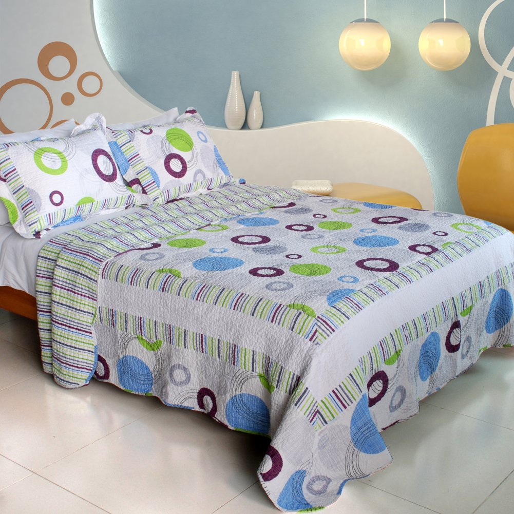 Bubble Ocean 3-Piece Cotton Vermicelli-Quilted Printed King Size Quilt Set - Soft & Breathable Bedding for Cozy Nights & Stylish Bedroom Decor