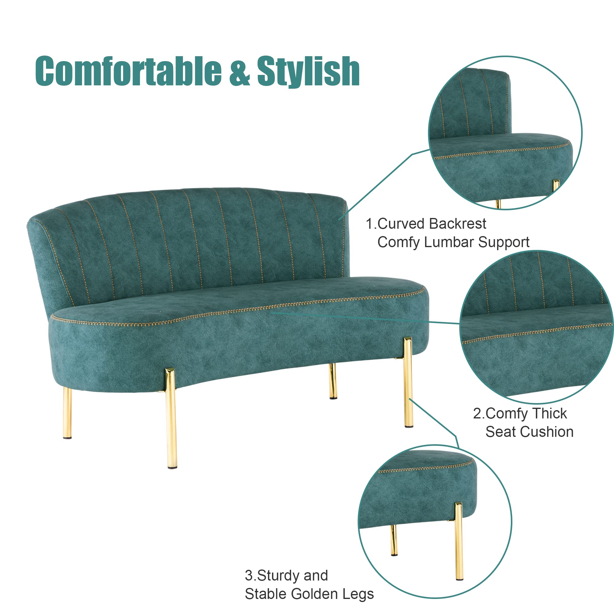 Annjoe Upholstered Loveseat Settee Sofa with Backrest & Golden Metal Legs - Modern Couch Bench for Living Room, Bedroom, Dining Room | Perfect for Small Spaces, Reading Nook & Cozy Seating