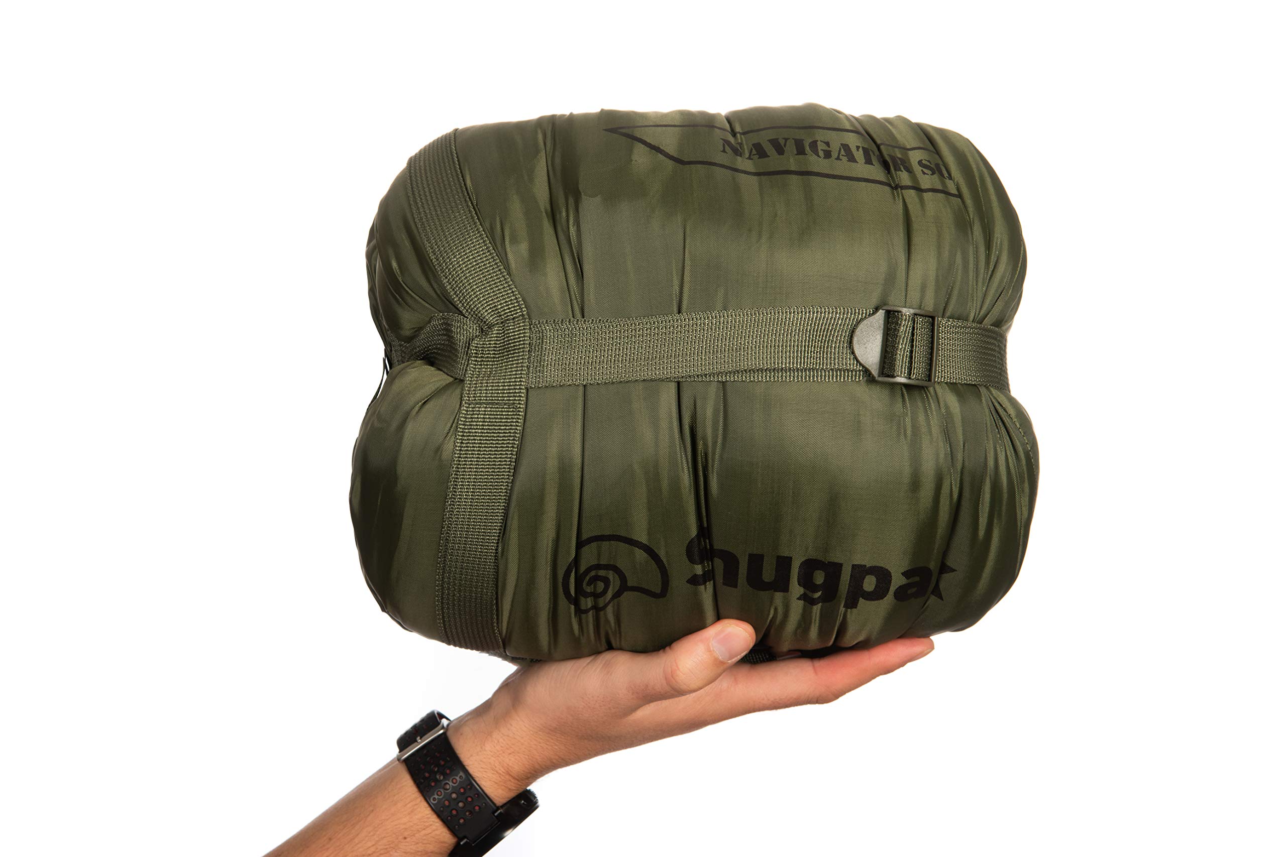 Snugpak Basecamp Ops Navigator Sleeping Bag - Lightweight & Compact with Compression Stuff Sack, Right Hand Zip, Olive Green - Perfect for Camping, Hiking & Outdoor Adventures