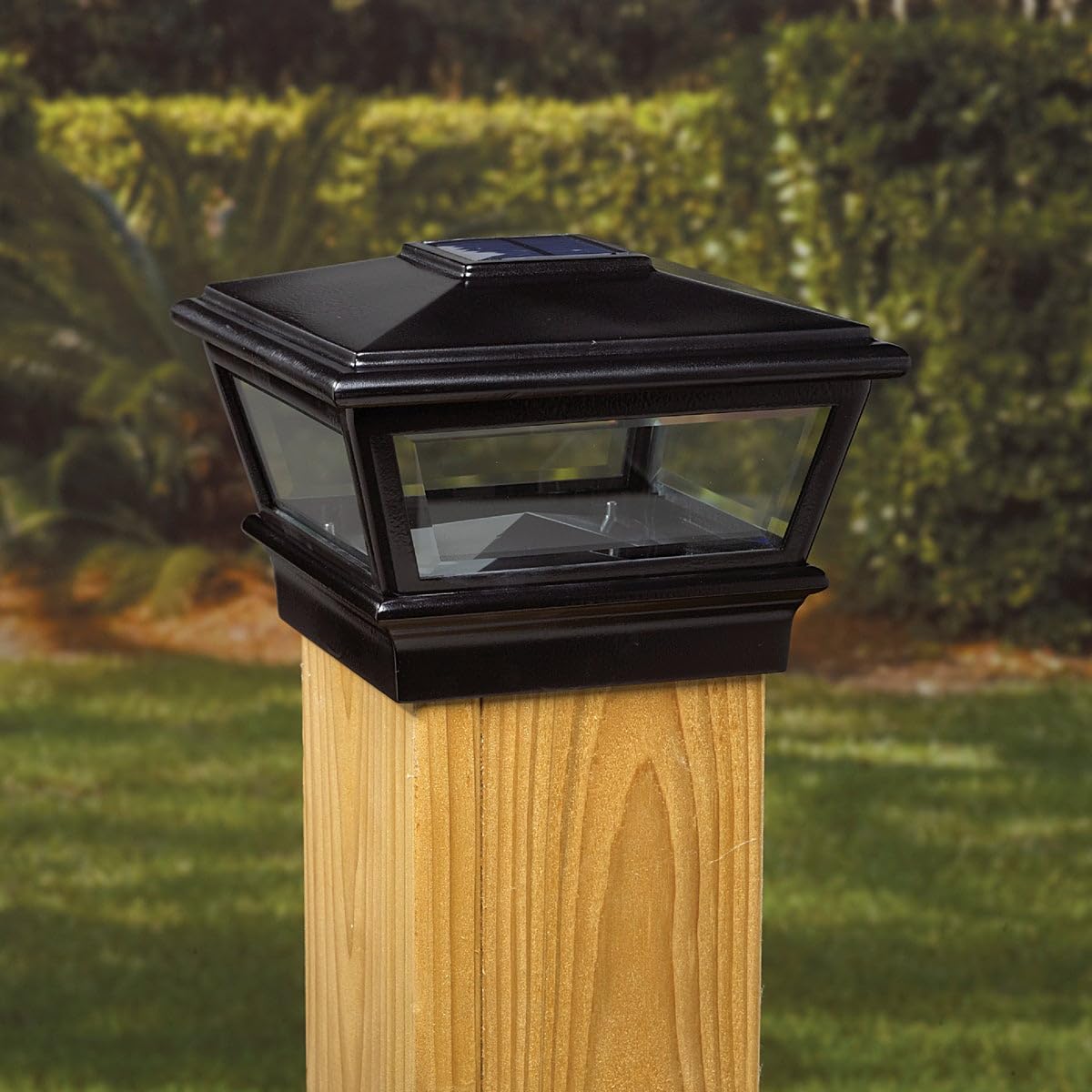6x6 Black Solar Post Cap Light - Outdoor Solar Powered Fence Post Light for Garden, Deck, Pathway, and Driveway Lighting
