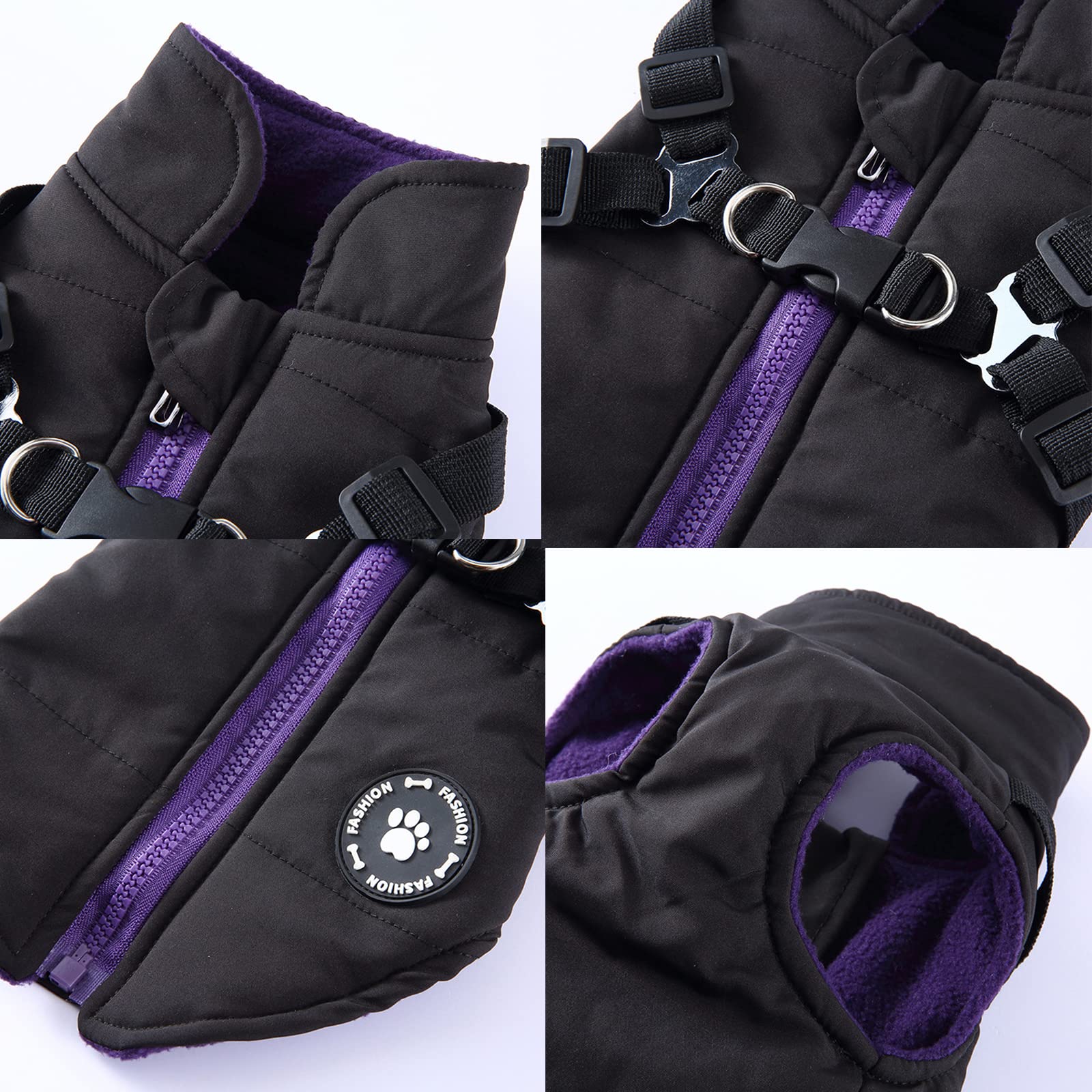 Dog Winter Coat with Zipper - Warm Fleece Jacket Vest for Small Medium Dogs | Cold Weather Puppy Outfit & Harness (XXL, Black) | Perfect for Outdoor Walks & Winter Adventures