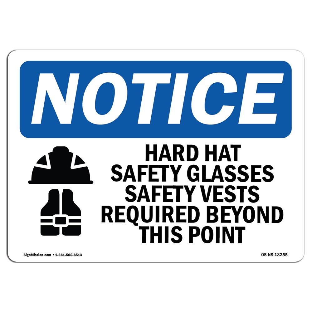 OSHA Notice Signs - Hard Hat & Safety Glasses Required Sign with Symbols | Durable Vinyl Label Decal for Workplace Safety | Protect Your Business & Construction Site | Made in USA | Ideal for Factories, Warehouses & Industrial Areas