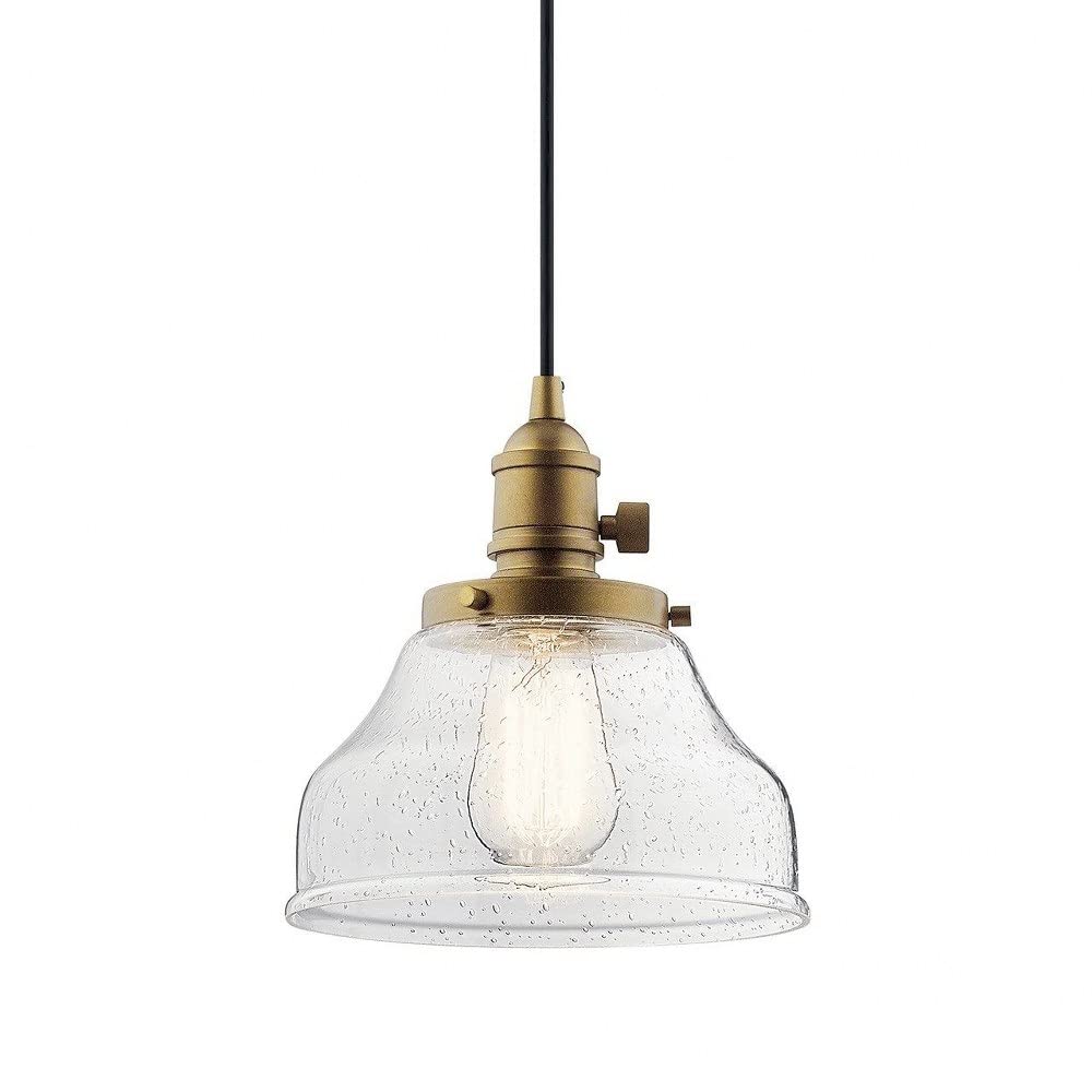 Kichler 43850NBR Avery 1-Light Pendant in Natural Brass - 100W Modern Ceiling Light Fixture for Dining Room, Kitchen Island & Bedroom Lighting