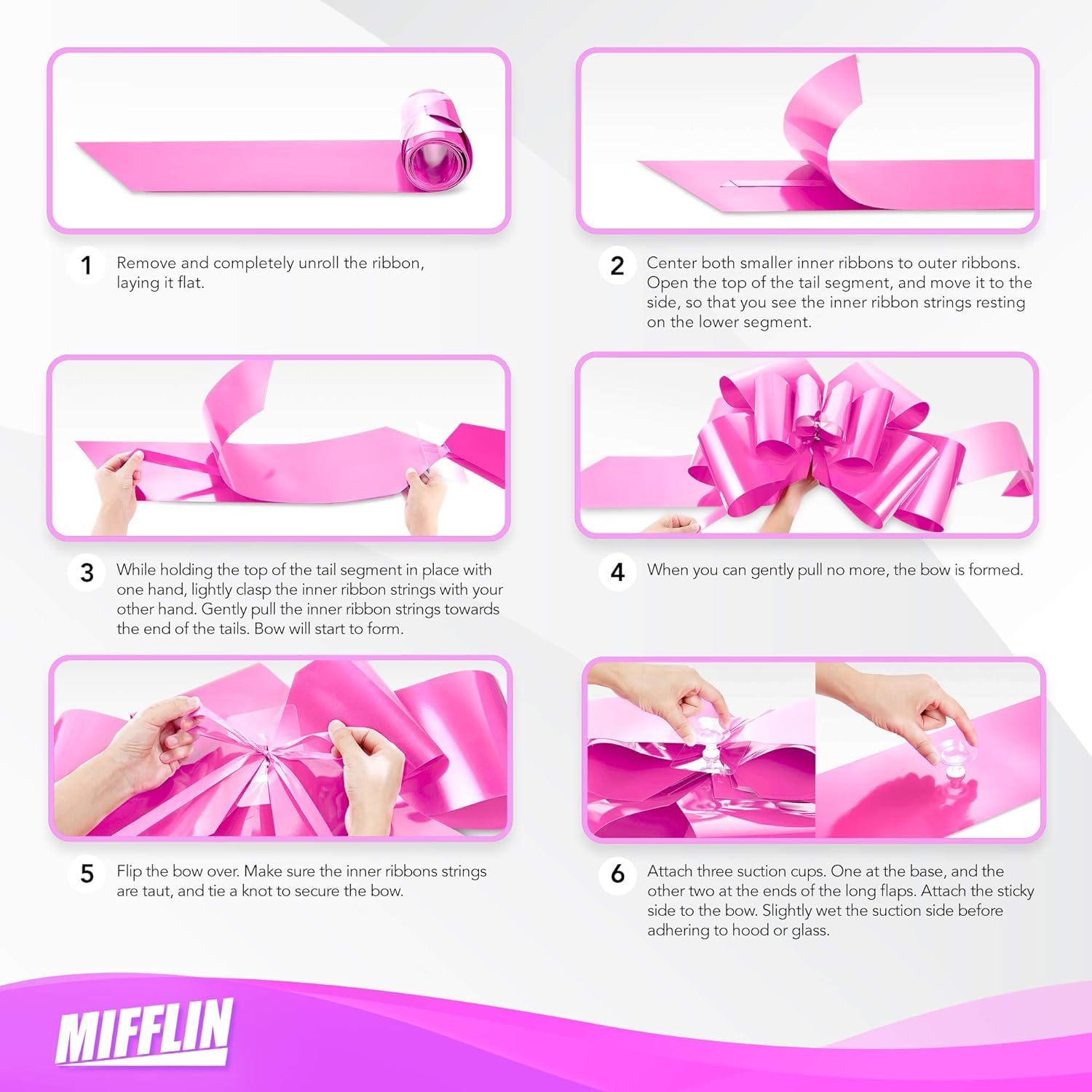 MIFFLIN-USA 30-inch Glossy Pink Butterfly Car Bow - Giant Decorative Gift Bow for Birthday, Christmas, Baby Showers & Gender Reveals - Perfect for Car Decorations, Present Wrapping & Party Decor