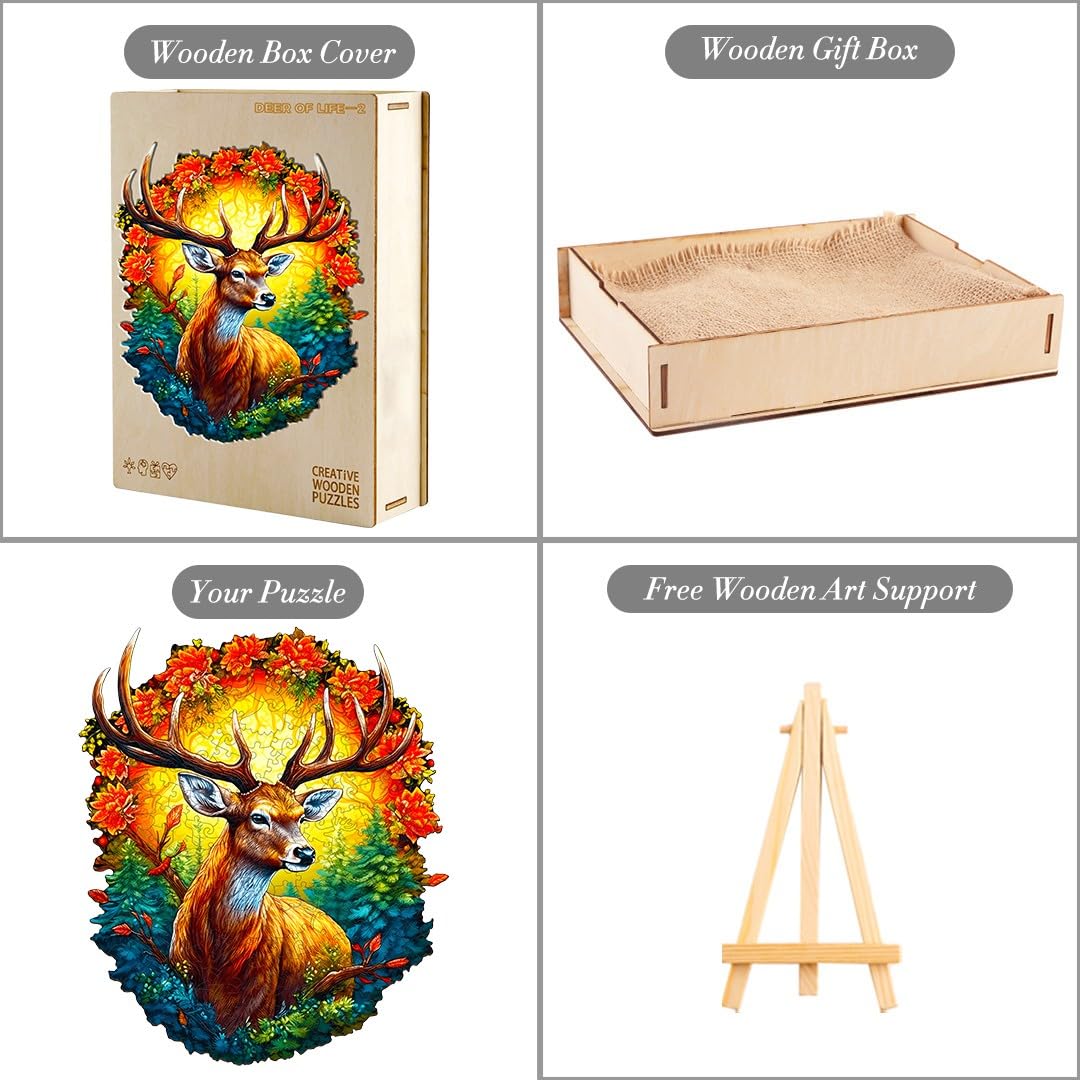 Premium Wooden Animal Puzzle for Kids - Deer Shaped Educational Toy with Wooden Gift Box | Montessori Learning, Birthday Gift, Home & Classroom Activity