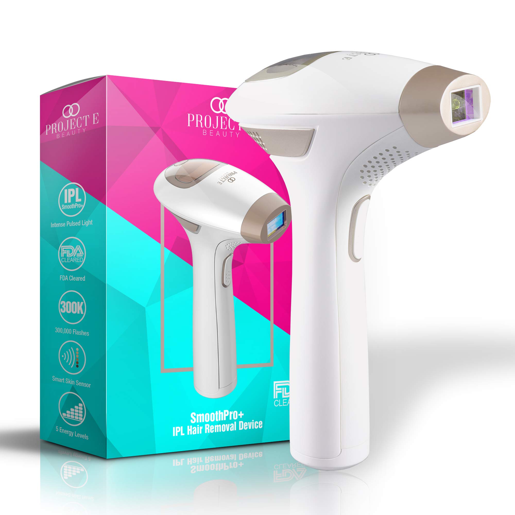 Project E Beauty SmoothPro+ IPL Hair Removal Device - Permanent Hair Reduction for Face, Armpits, Legs & Body | 5 Energy Levels, 300,000 Flashes | Painless & Long-Lasting | Perfect for Home Use, Travel & Salon-Quality Results