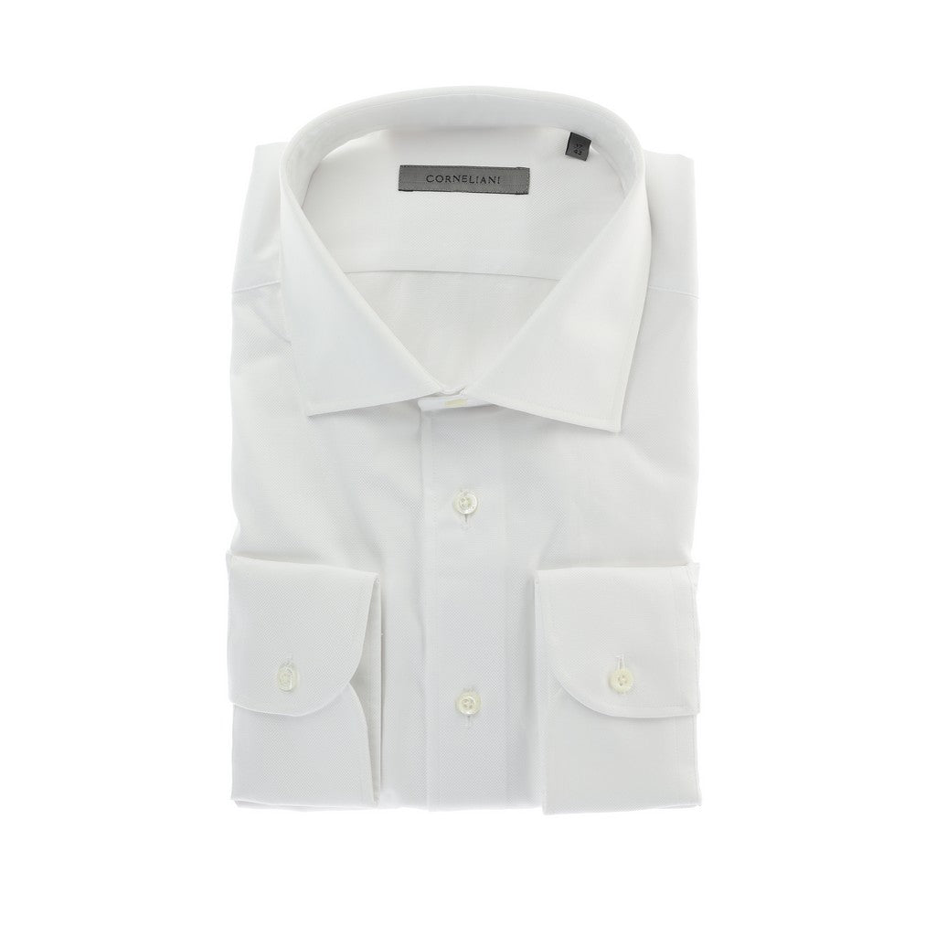 CORNELIANI Men's Tailored Fit White Cotton Oxford Dress Shirt with Single Cuff - Perfect for Business Meetings & Formal Occasions