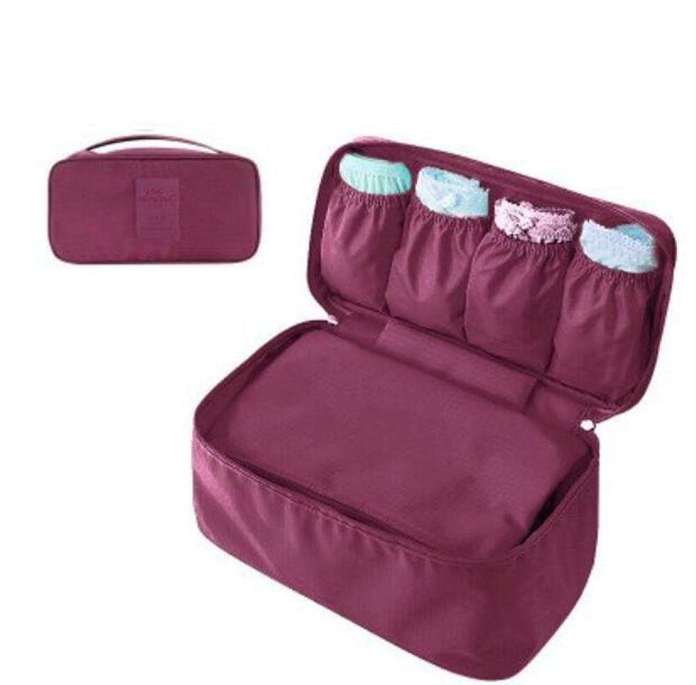 Portable Bra Underwear Storage Bag - Multipurpose Travel Organizer for Toiletry, Cosmetics & Lingerie (Wine Red) - Perfect for Vacation, Gym & Business Trips