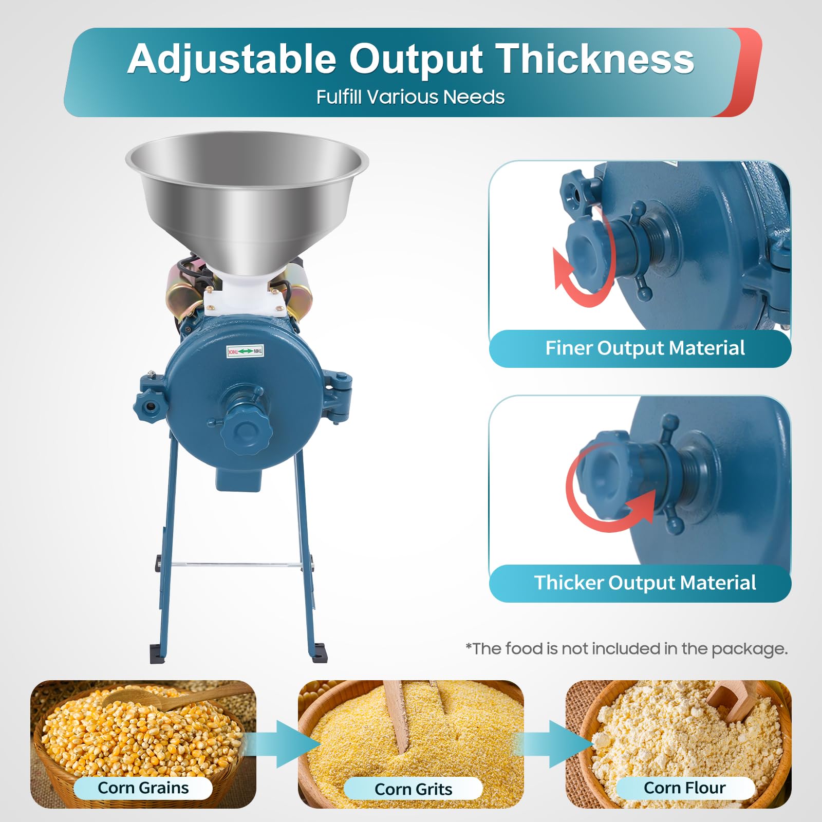 2200W Commercial Electric Grain Mill Grinder - Dry Cereals, Corn, Rice, Coffee & Wheat Flour Mill Machine with Funnel - Perfect for Home Baking, Coffee Shops & Commercial Kitchens