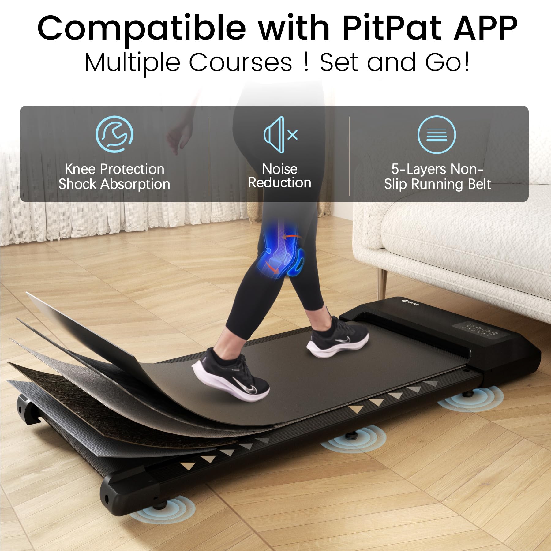 DeerRun 2 in 1 Under Desk Treadmill - 2.2HP Quiet Walking Pad & Jogging Machine with Remote Control, Portable Noiseless Home Office Treadmill for Small Spaces | Perfect for Work from Home, Apartment Workouts & Compact Fitness