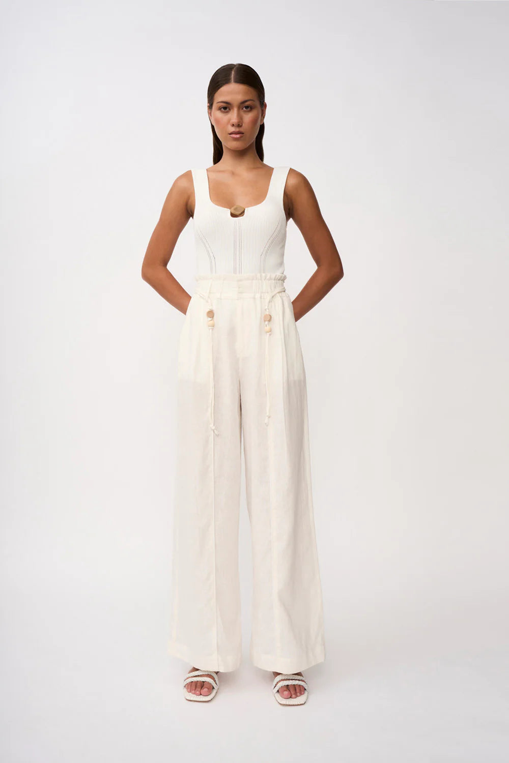Eco-Friendly Beaded Knit Top in Ivory - Stylish & Sustainable Women's Fashion for Casual Wear & Office Outfits