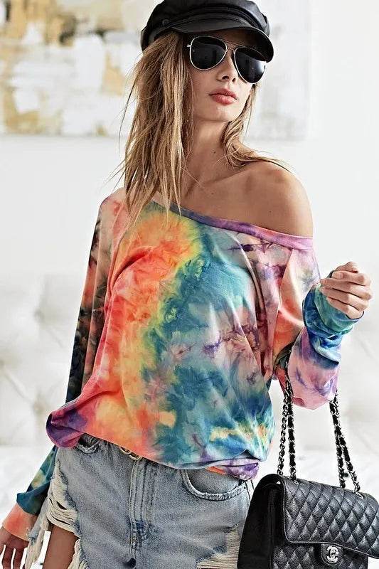 BiBi Tie Dye Soft Knit Jersey Top for Women - Comfortable Casual T-Shirt for Summer, Beach, and Everyday Wear