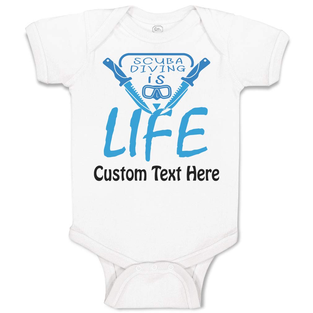 Custom Personalized Baby Bodysuit - Scuba Diving is Life Funny Cotton Onesie for Boys & Girls (White) - Perfect for Newborn Photos, Baby Showers & First Birthday Gifts
