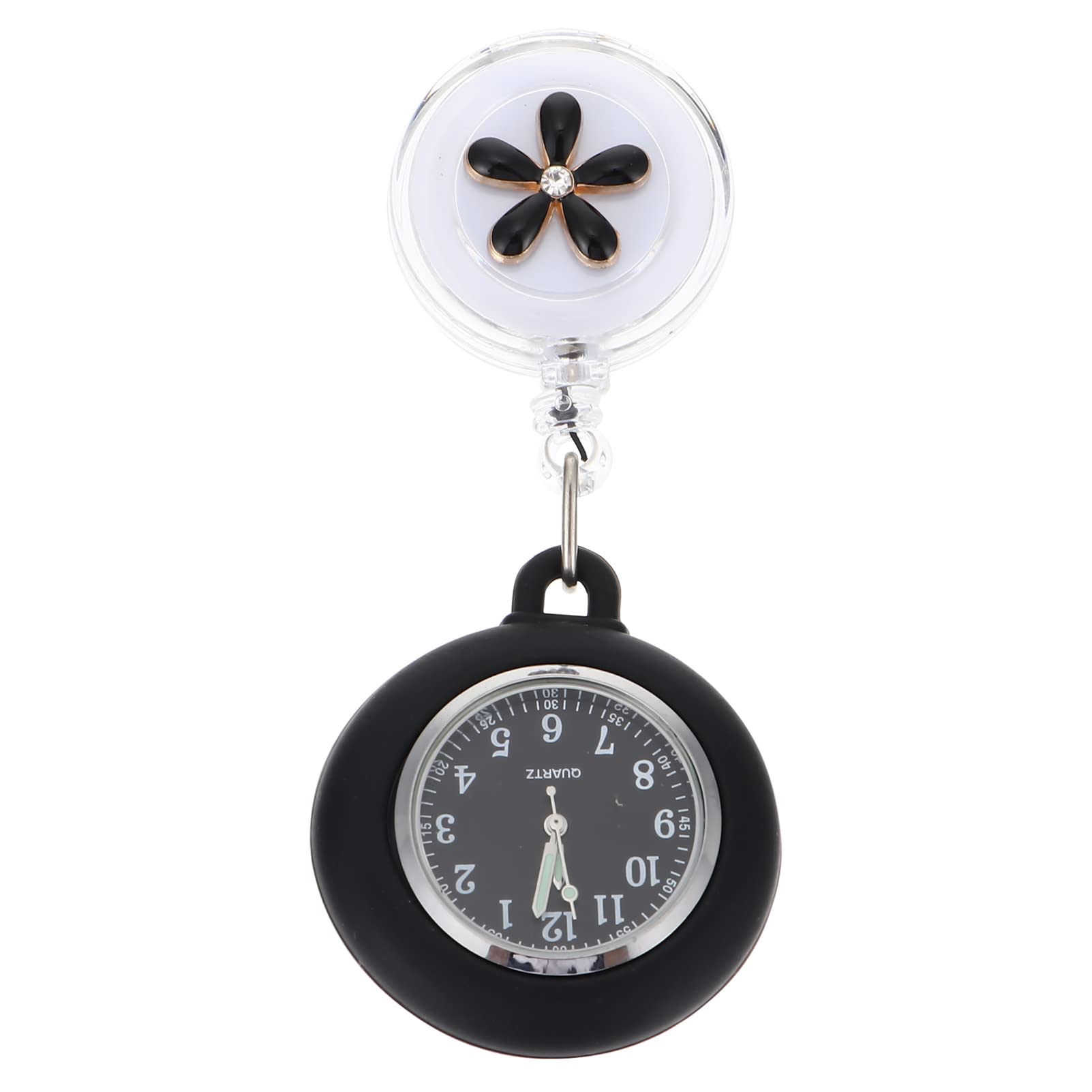 Hemobllo Flower Nurse Watch - Clip On Quartz Pocket Watch with Hanging Fob for Medical Students & Professionals - Perfect for Clinical Work, Nursing School & Gift for Women (Black)