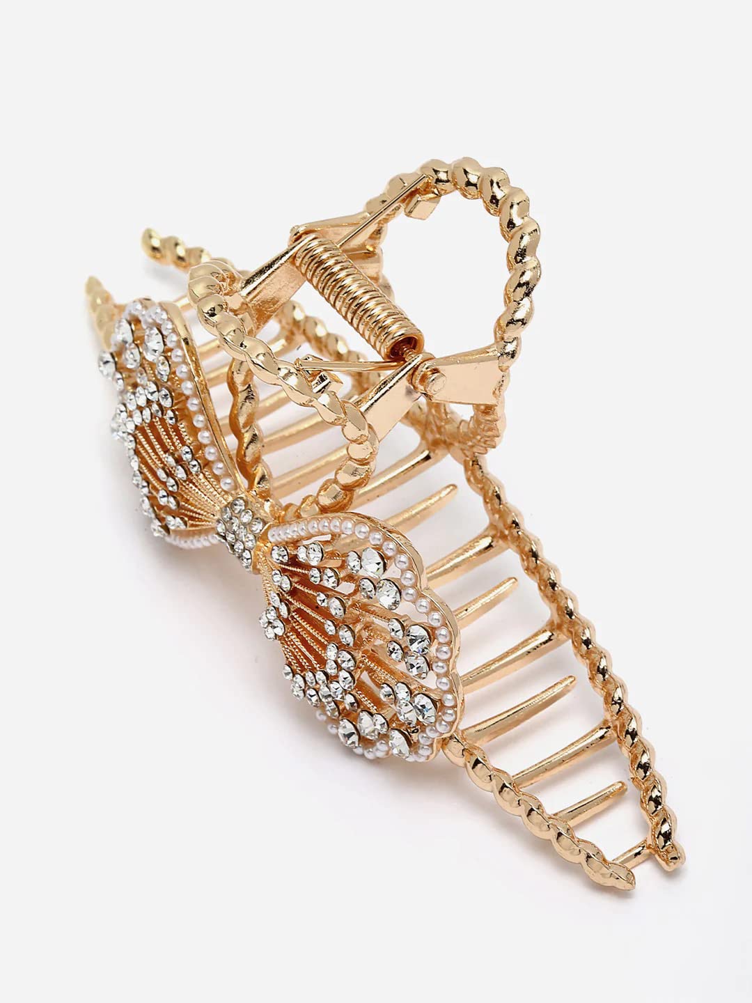 Annacreations Golden Large Metal Pearl Rhinestone Hair Claw Clip - Elegant Hair Accessories for Women & Girls (Style-18, Pack of 1) - Perfect for Weddings, Parties, and Special Occasions