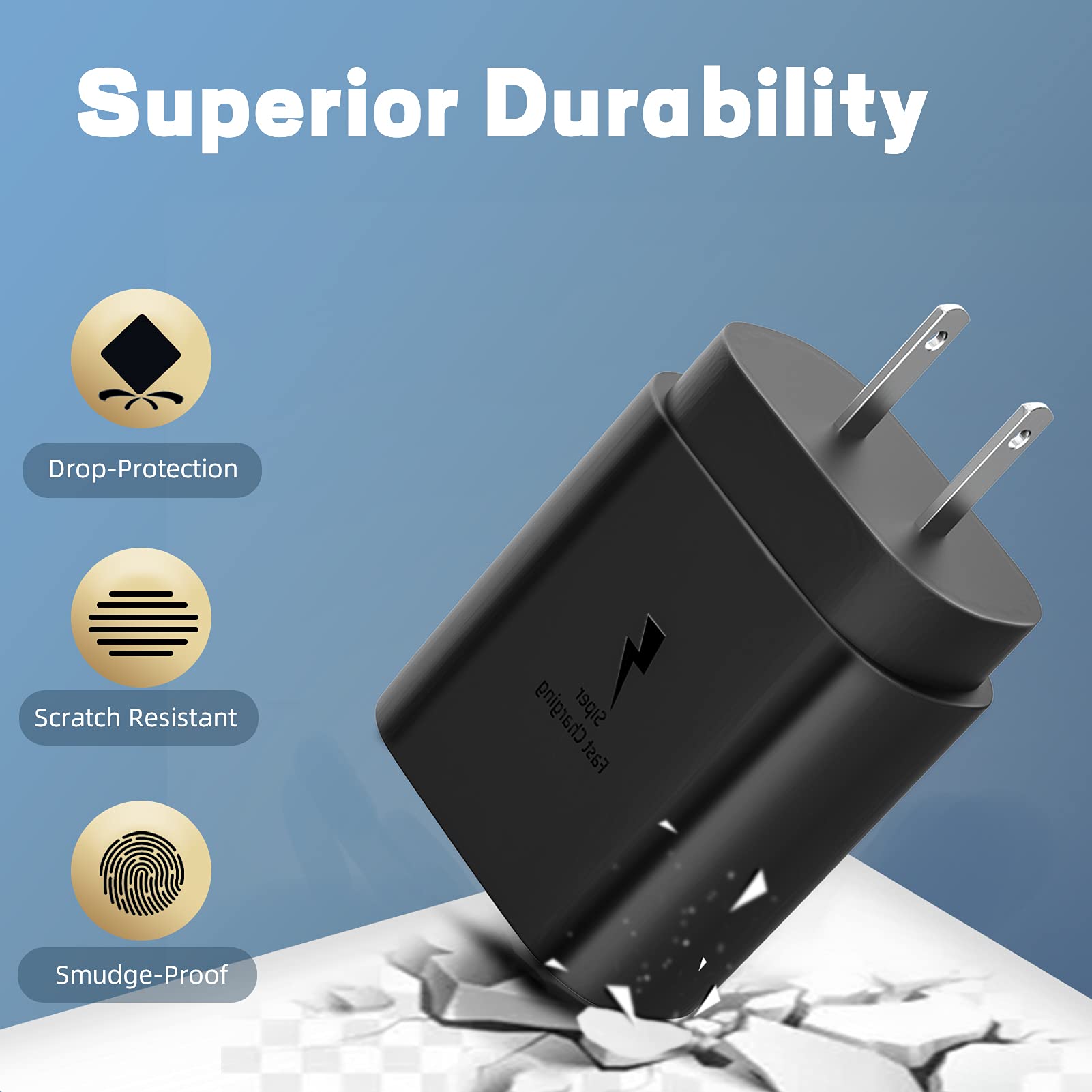 25W USB C Wall Charger Block with 6.6ft Cable - Super Fast Charging Power Adapter for iPhone 15/14/13, Samsung Galaxy S23/S22/S21, Google Pixel 7/6, iPad Pro & More - Compact Travel Charger for Home, Office & Car Use
