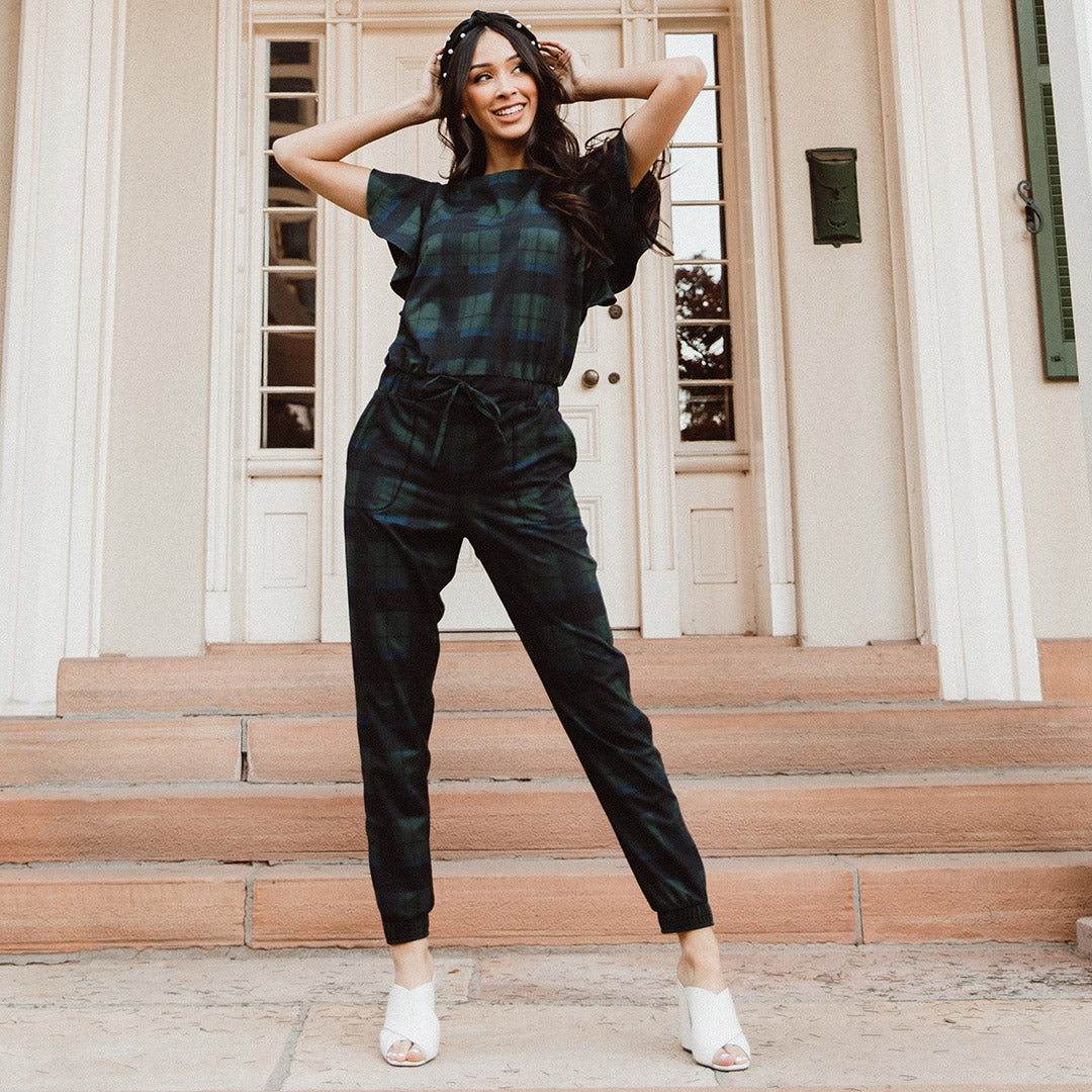 9 to 9 Women's Mistletoe Print Jumpsuit - Stylish One Piece Romper for Work, Party & Casual Wear | Perfect for Office, Holiday Events & Everyday Outfits